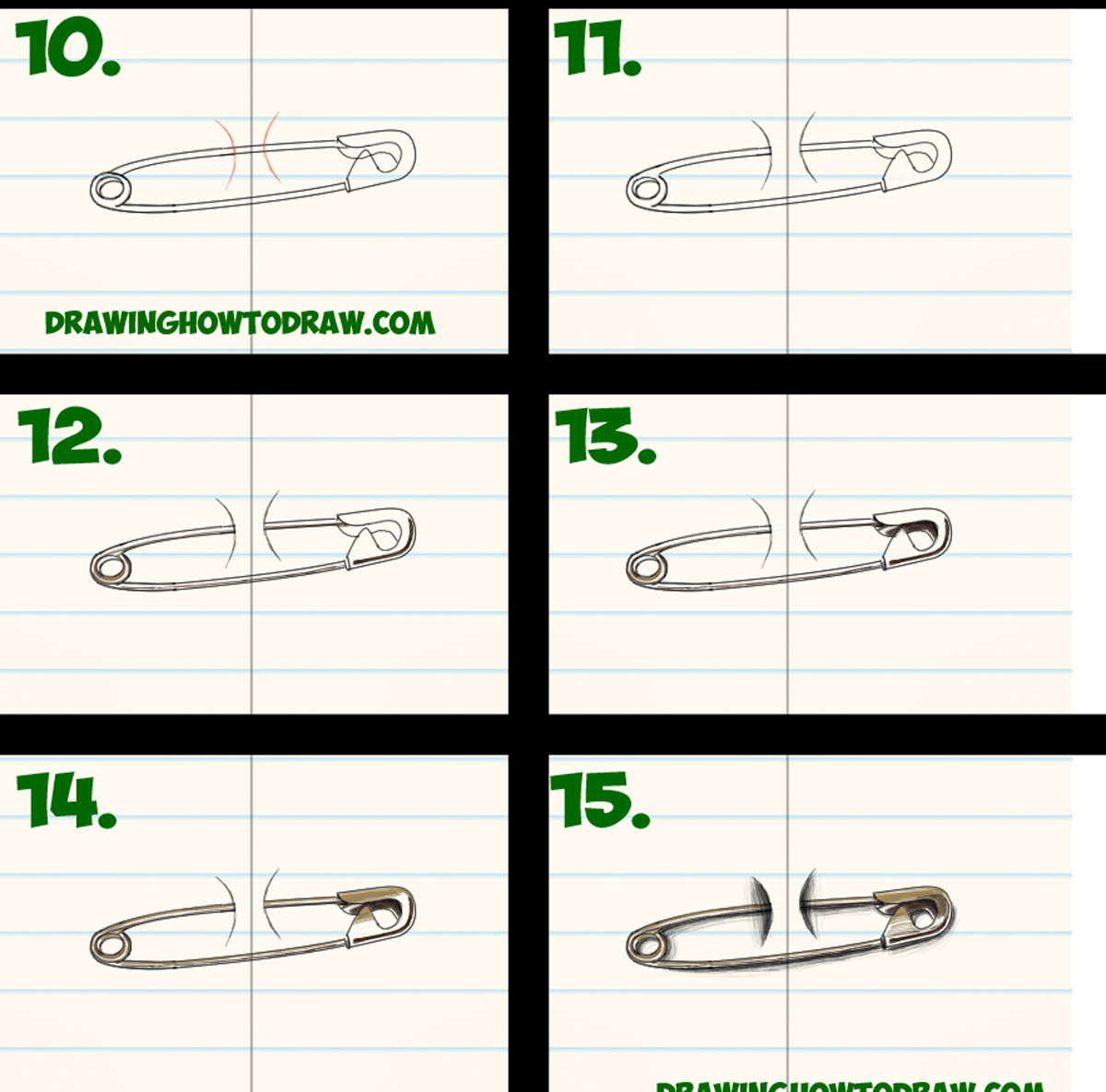Learn How to Draw Cool Stuff - Draw a Safety Pin Holding 2 Pieces of Paper Together - Simple Steps Drawing Trick Lesson for Beginners
