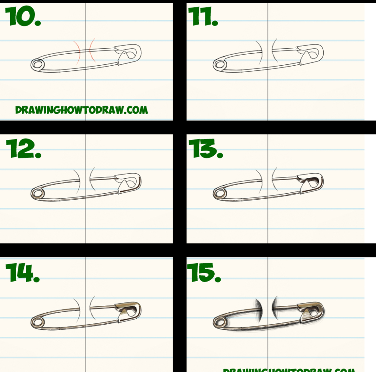 How to Draw Cool Stuff - Draw a Safety Pin Holding 2 Pieces of Paper ...