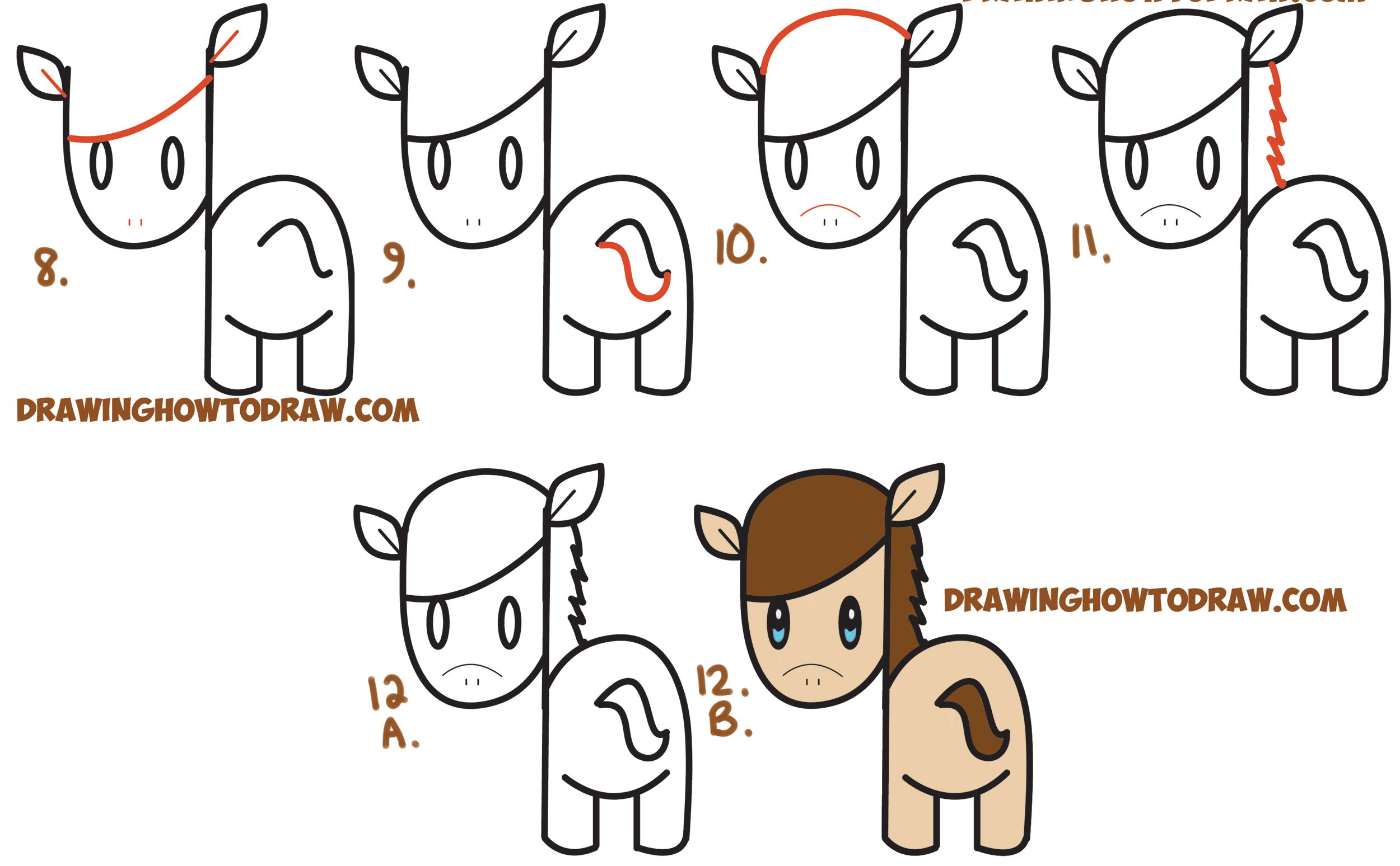 How To Draw A Cute Kawaii Chibi Horse From Letters And Simple Shapes Easy Step By Step Drawing Tutorial For Kids How To Draw Step By Step Drawing Tutorials