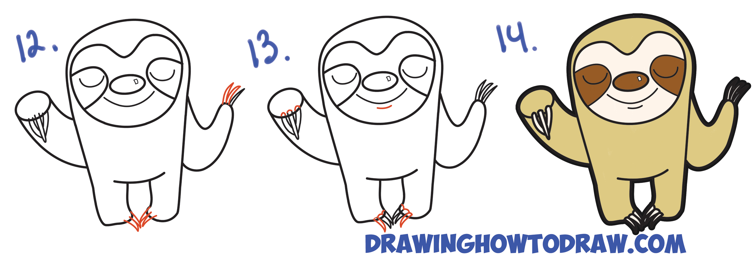 How to Draw Cute Cartoon Sloth with Easy Step by Step Drawing Tutorial