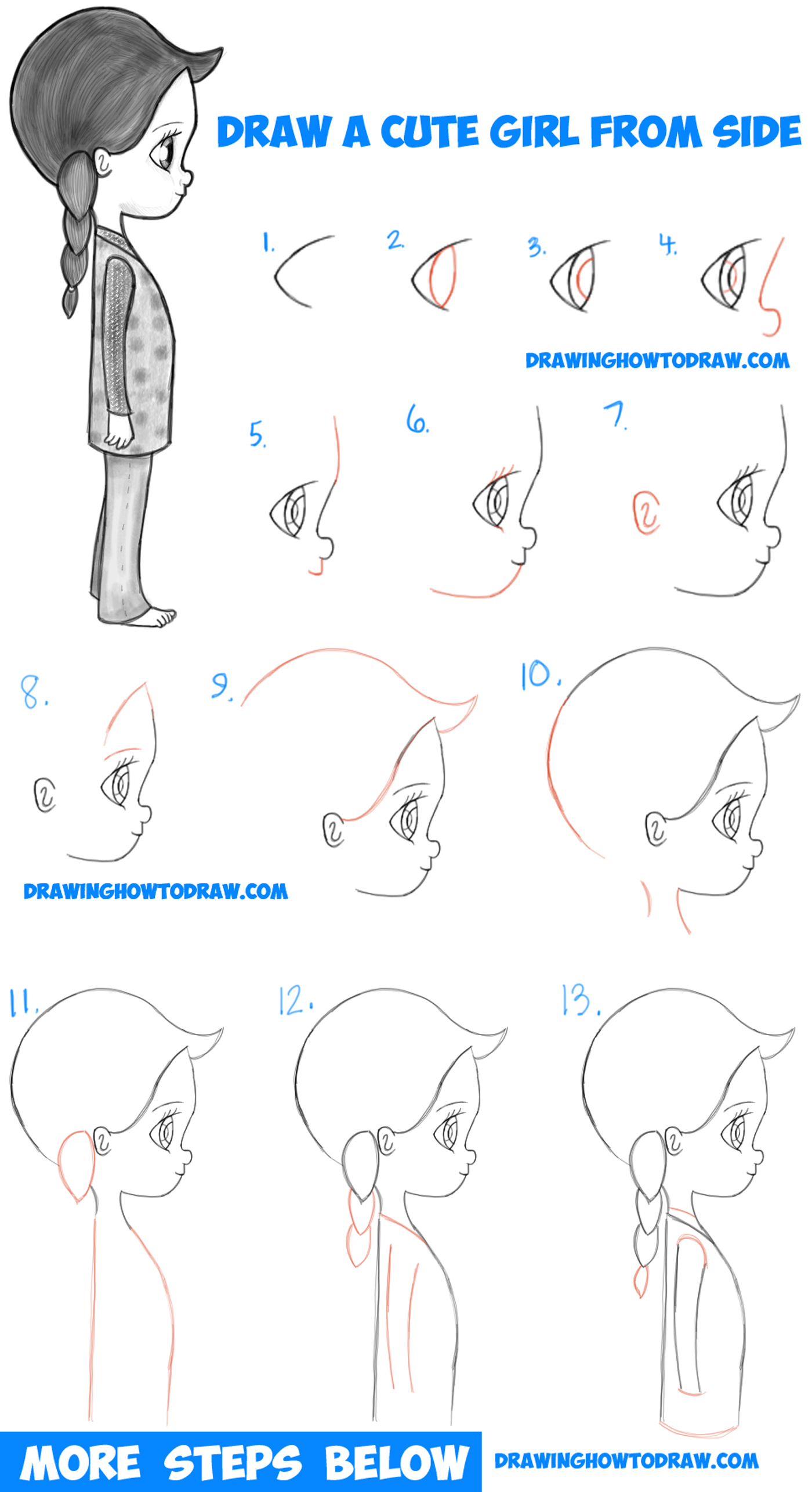 How To Draw A Cute Chibi Manga Anime Girl From The Side View Easy Step By Step Drawing Tutorial For Kids Beginners How To Draw Step By Step Drawing Tutorials