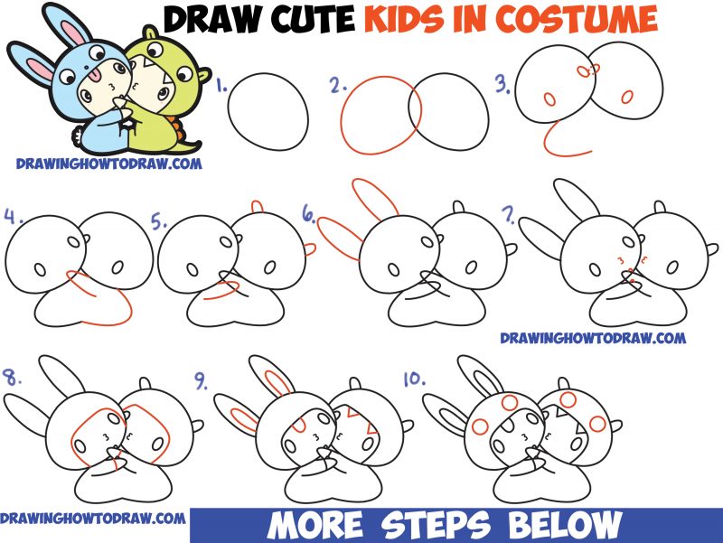 How to Draw Cute Kawaii / Chibi Kids Dressed Up in Costumes with Hoods ...