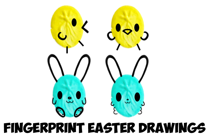 How to Draw Cute Easter Drawings from Thumbprints Fingerprints or Ovals (Bunny Rabbits & Baby Chicks) for Easy Easy Step by Step Drawing Tutorial for Kids & Preschoolers