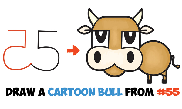 How To Draw A Cartoon Bull Cow From Numbers Letters Easy Step By Step Drawing Tutorial For Kids How To Draw Step By Step Drawing Tutorials