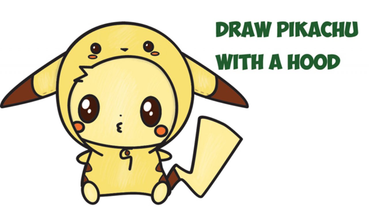 How To Draw Cute Pikachu With Costume Hood From Pokemon