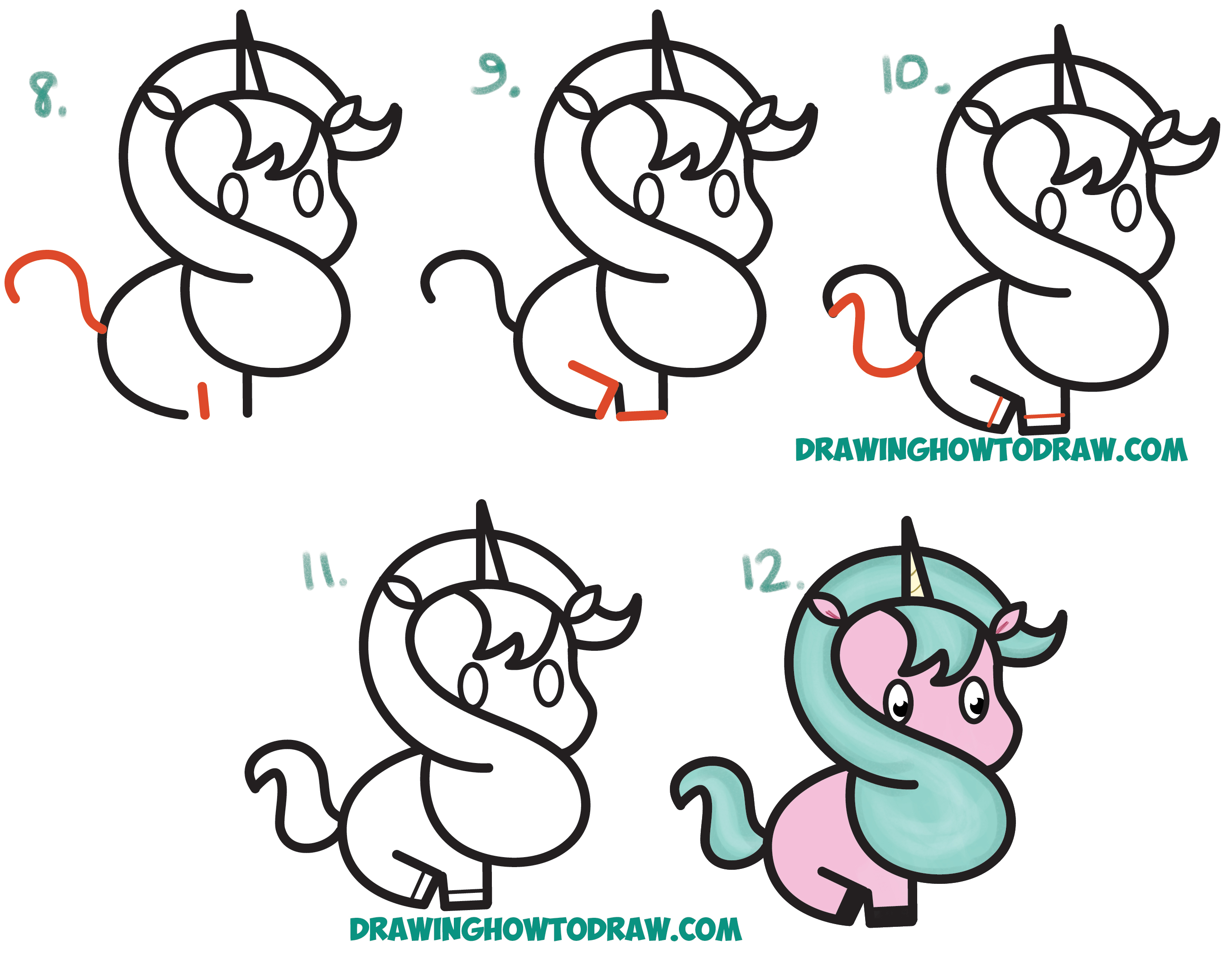 Learn How to Draw a Cute Cartoon Unicorn (Kawaii) from a Dollar Sign Simple Steps Drawing Lesson for Children and Beginners