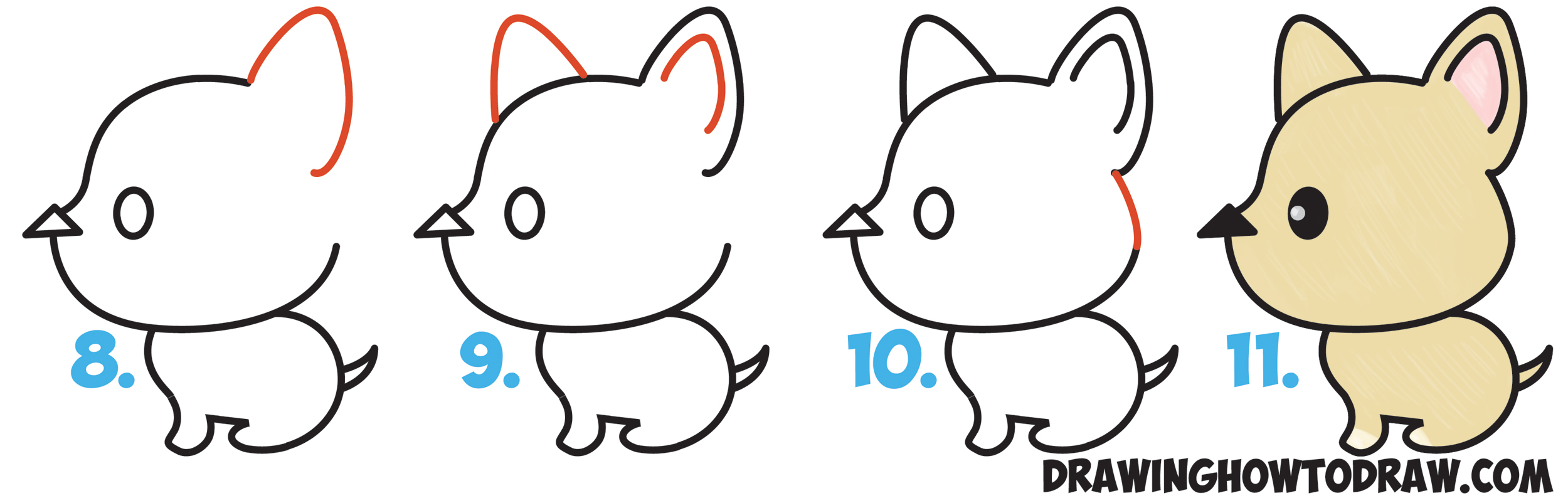 How to Draw a Cute Cartoon Dog (Kawaii Style) from an Arrow Easy Step