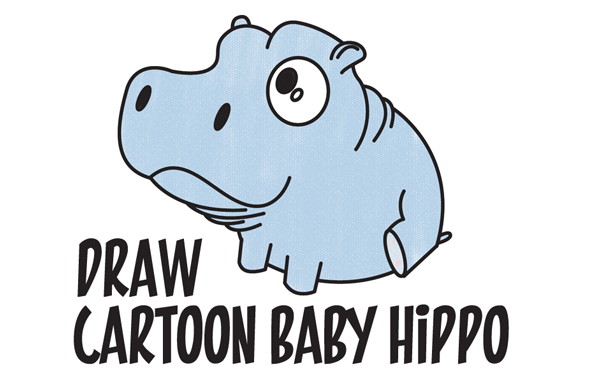 How to Draw a Cute Baby Hippo (Cartoon / Kawaii / Chibi) Easy Step by Step Drawing Tutorial for Kids & Beginners