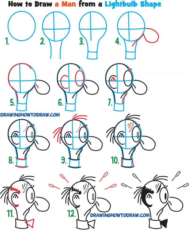 Learn How to Draw Cartoon Men Character's Faces from Household Objects