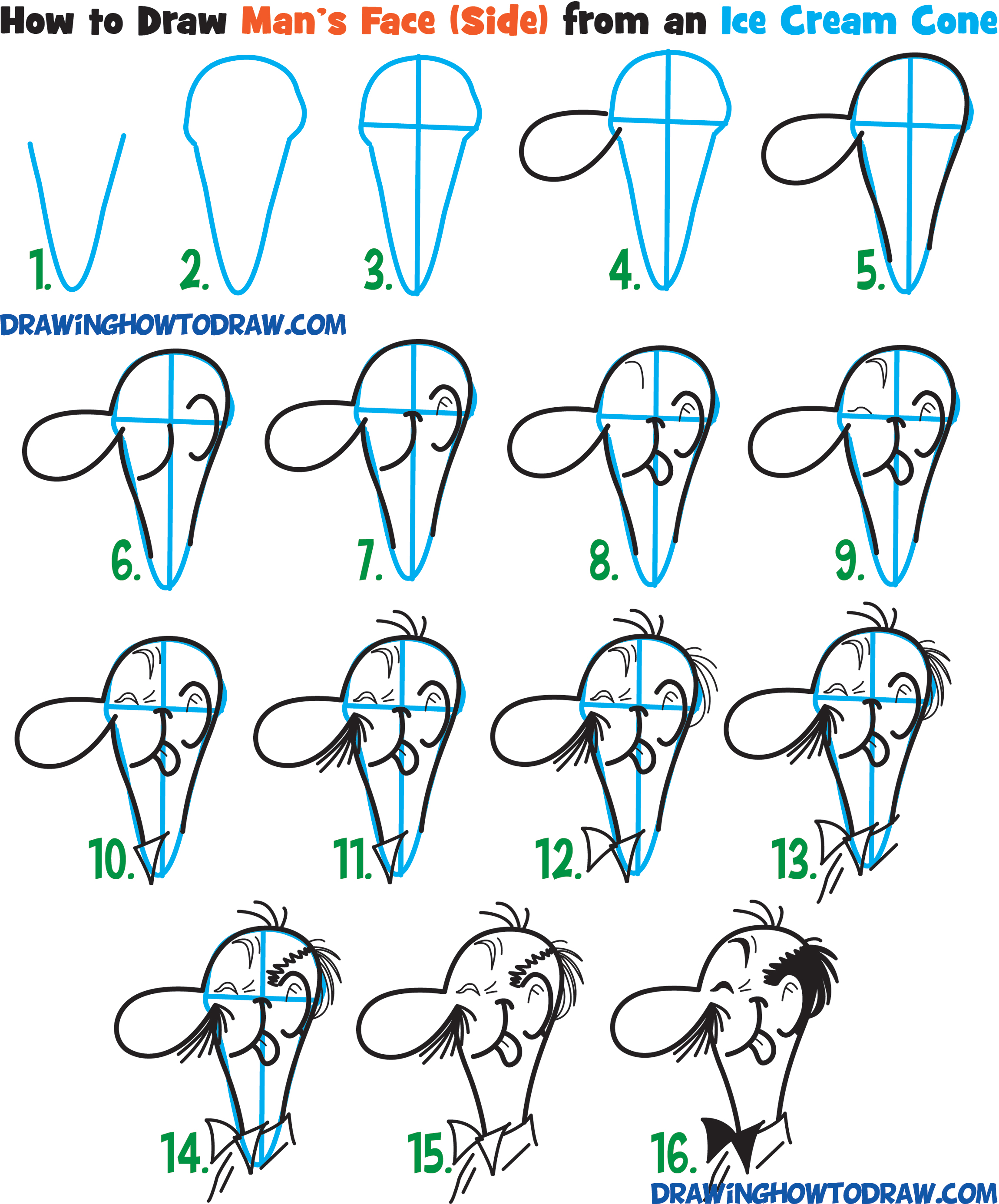 Learn How to Draw Cartoon Men Character's Faces from Household Objects