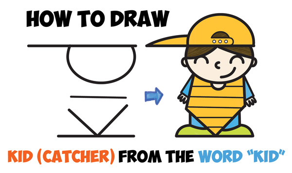 Learn How to Draw a Cute Cartoon Kid Baseball Catcher Word Cartoon Easy Step by Step Drawing Tutorial for Kids