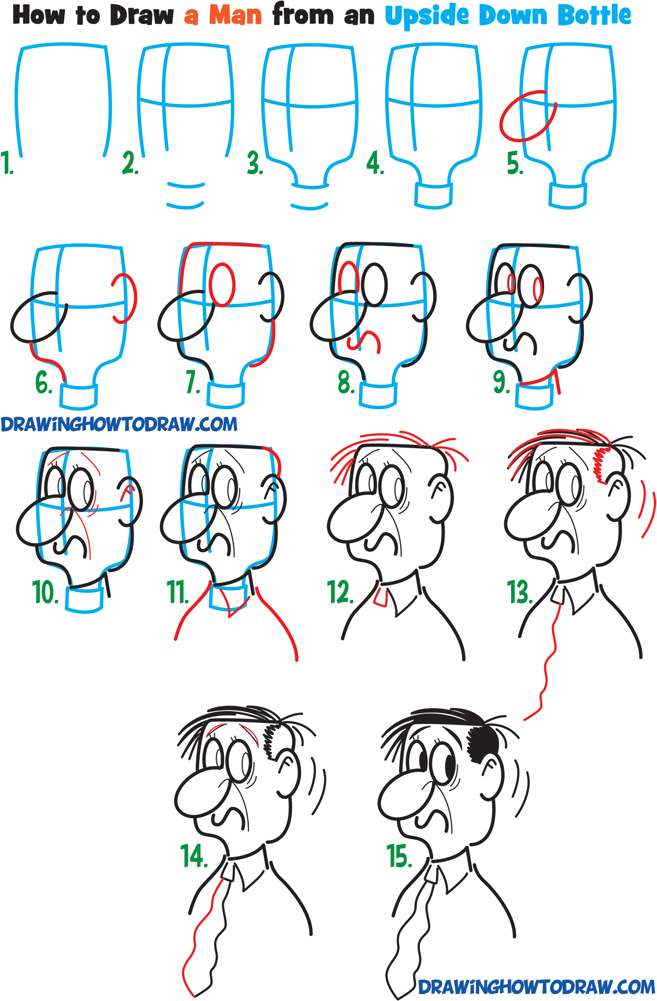 Tutorial #5: Draw a Cartoon Man's Face from the Side / Profile View from an Upside Down Bottle