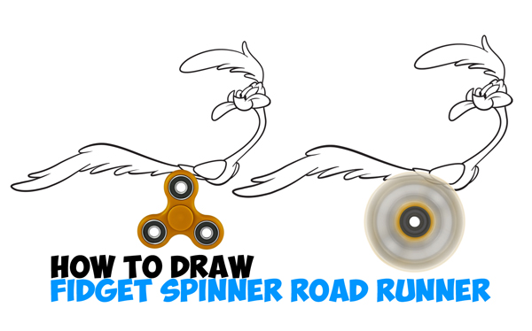 Learn How to Draw Road Runner from Looney Tunes Using Spinning Fidget Spinner as Running Legs with Simple Steps Drawing Lesson for Children & Beginners