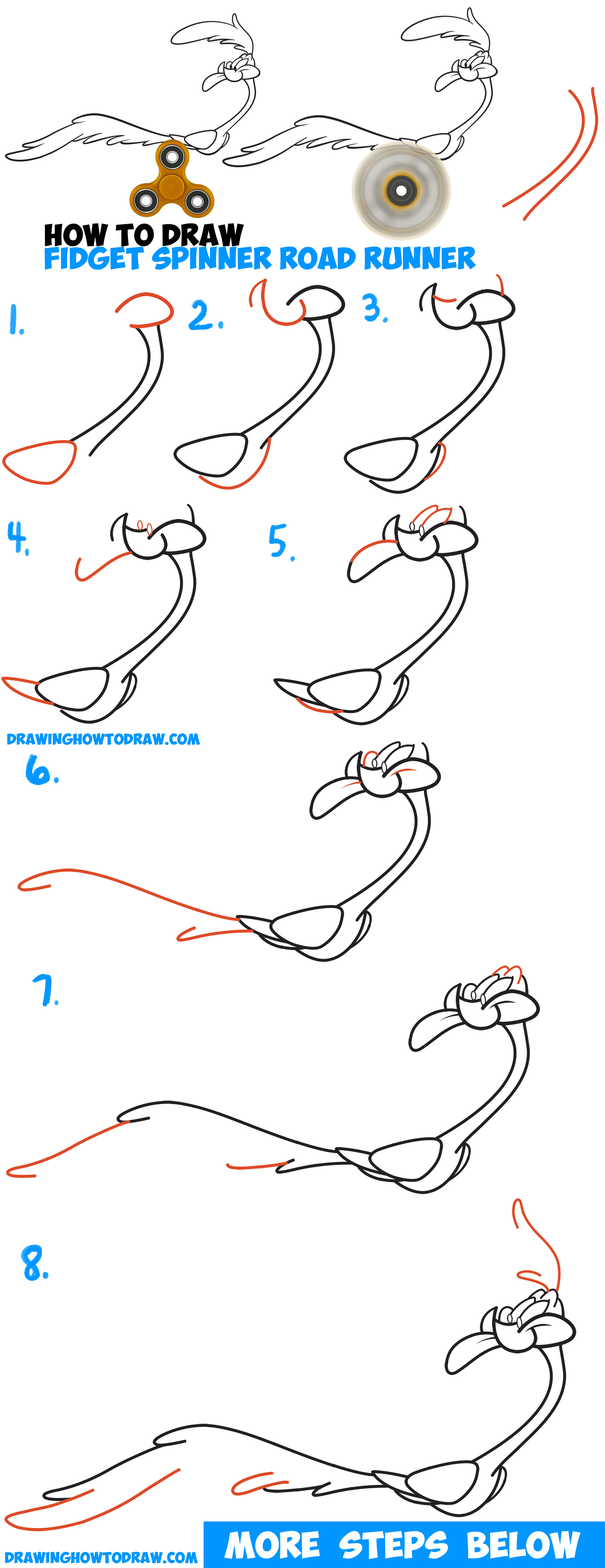 How to Draw Road Runner from Looney Tunes Using Spinning Fidget