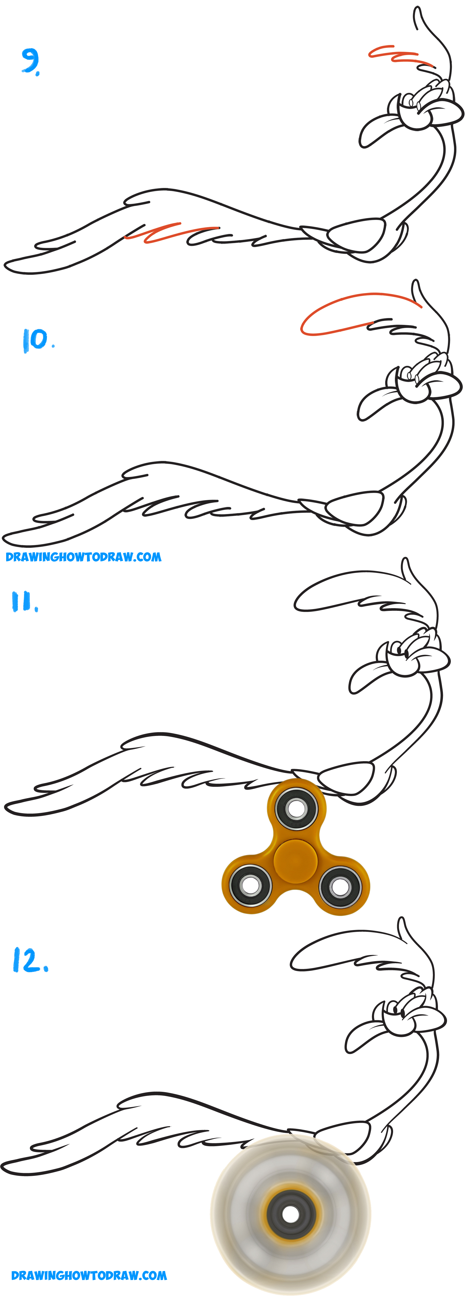 How to Draw Road Runner from Looney Tunes Using Spinning Fidget Spinner as Running Legs with Easy Step by Step Drawing Tutorial
