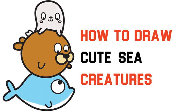 How to Draw Cute Kawaii / Chibi Dolphin, Walrus, and Seal Easy Step by Step Drawing Tutorial for Kids & Beginners
