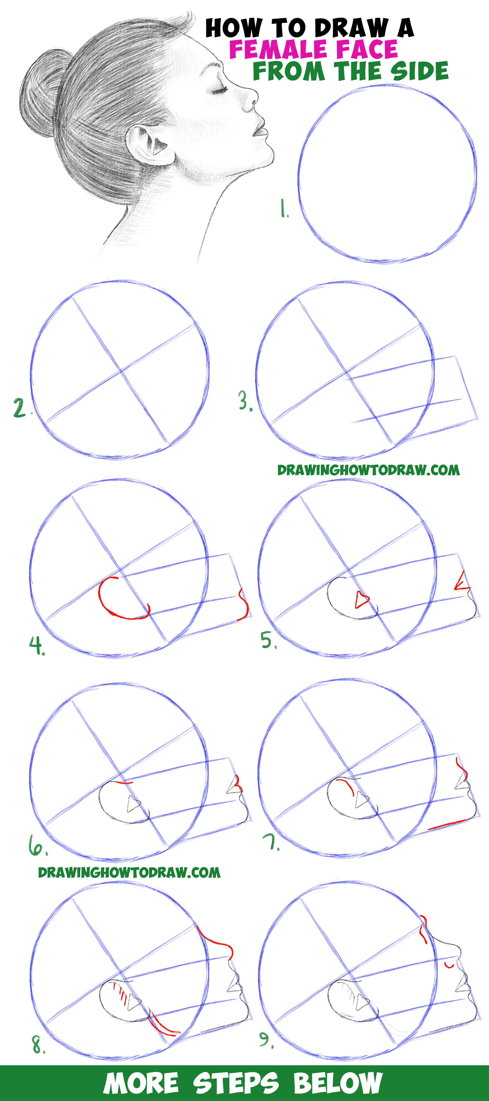 How To Draw A Face From The Side Profile View Female Girl