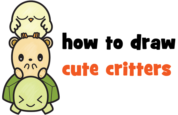 Learn How to Draw Cute Cartoon Turtle, Hamster, & Bird (Kawaii) Easy Step by Step Drawing Tutorial for Kids