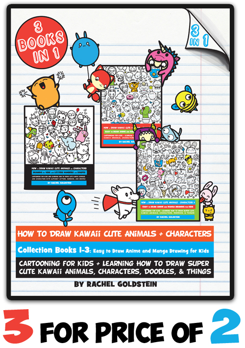 How to Draw Kawaii Cute Animals + Characters Collection Books 1-3