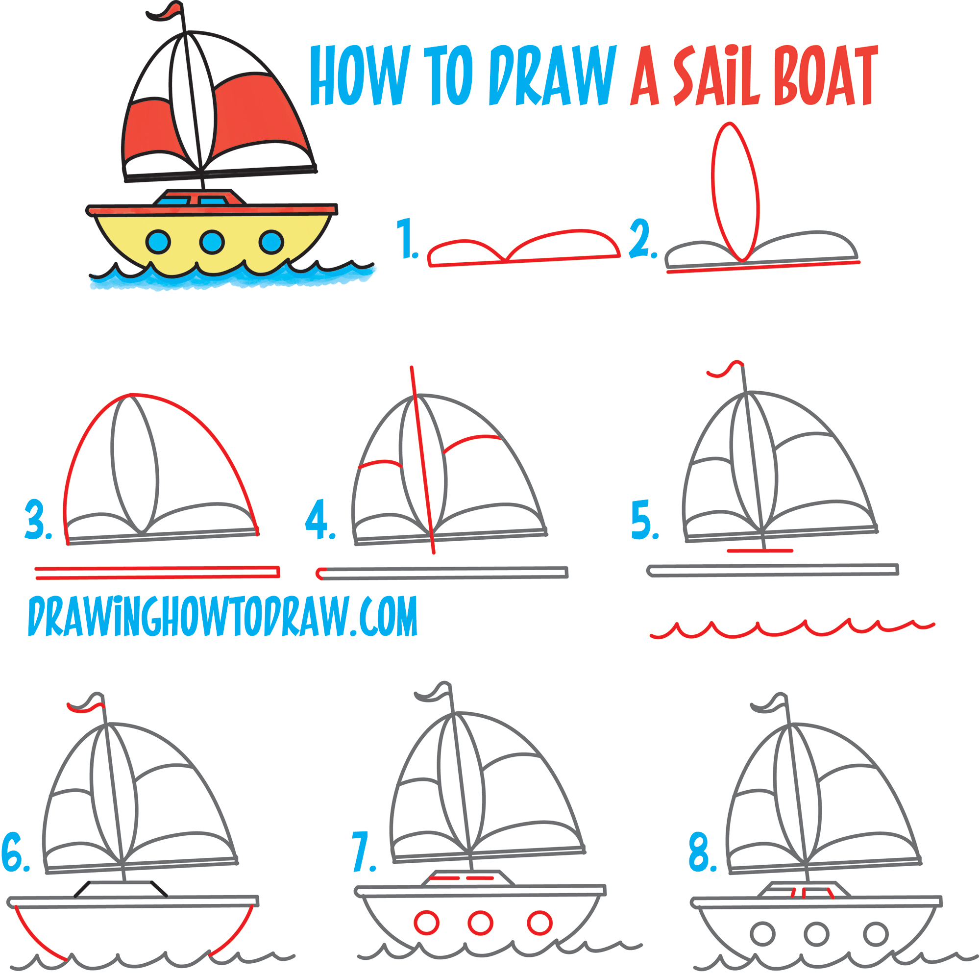 sailboat how to draw step by step