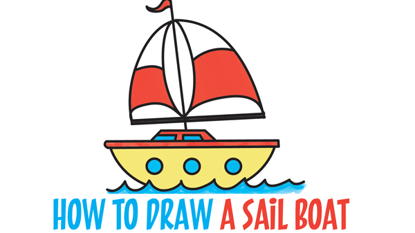 Learn How to Draw a Cartoon Sailboat from the Letter "B" Shape Simple Steps Drawing Tutorial for Kids & Beginners