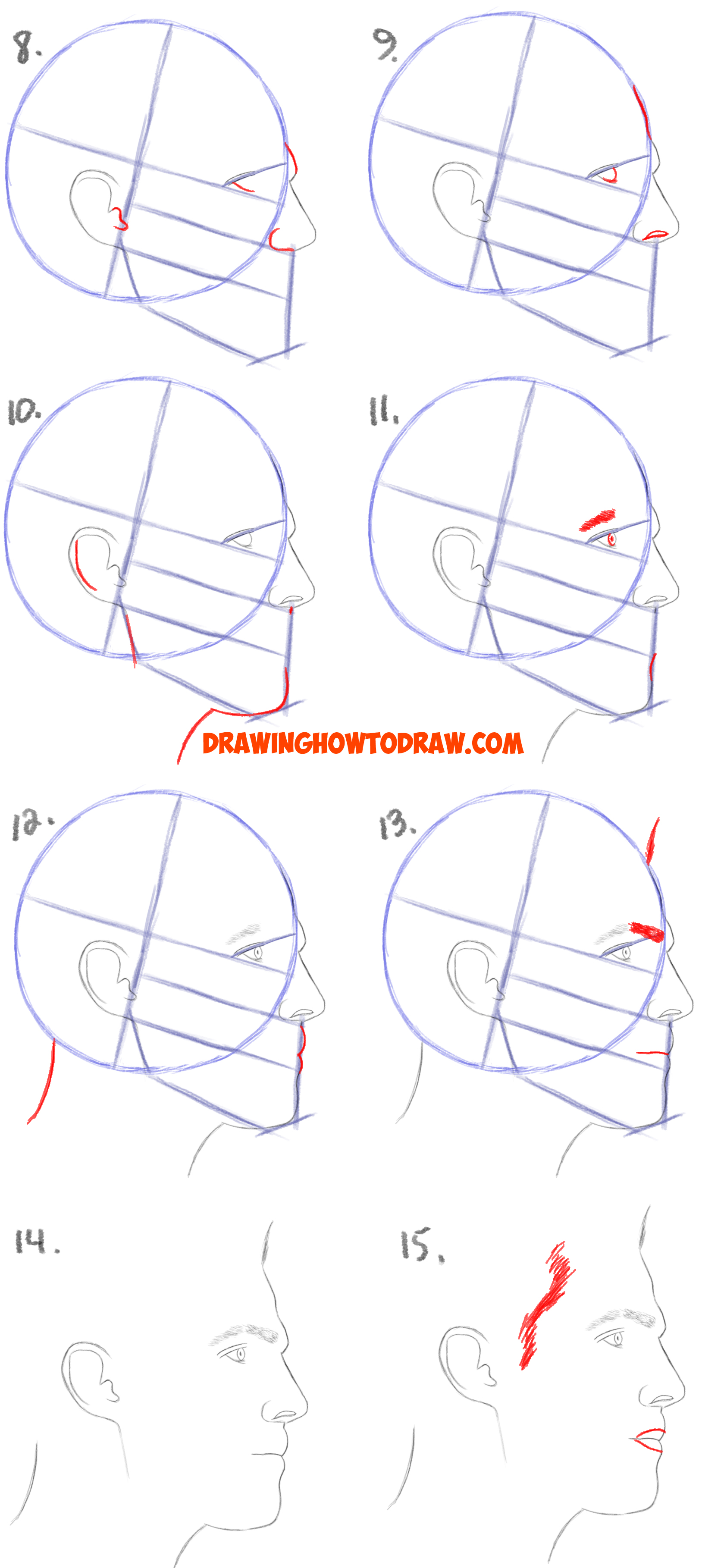 how to draw a face side view step by step