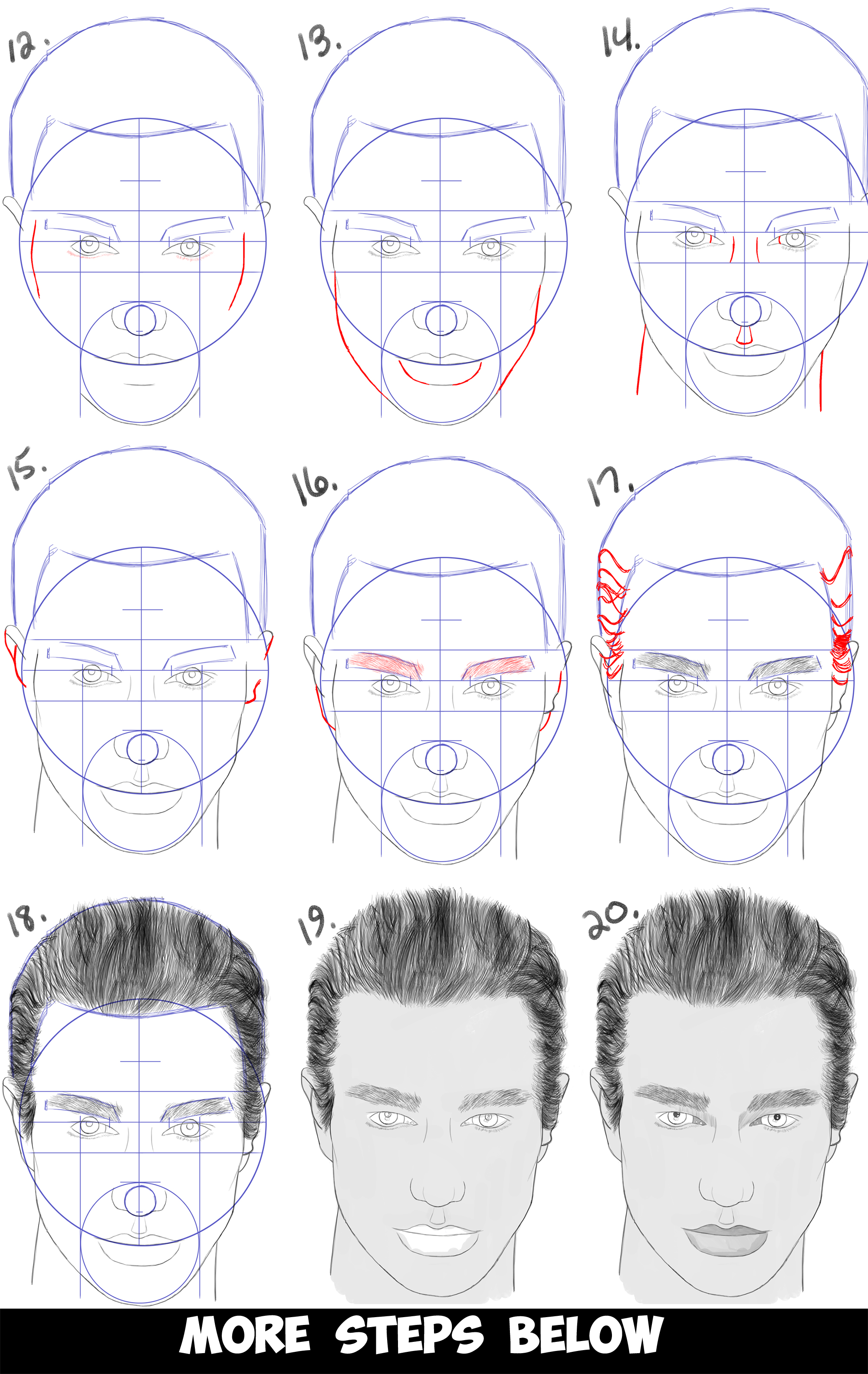 How to Draw a Man's Face from the Front View (Male) Easy Step by Step