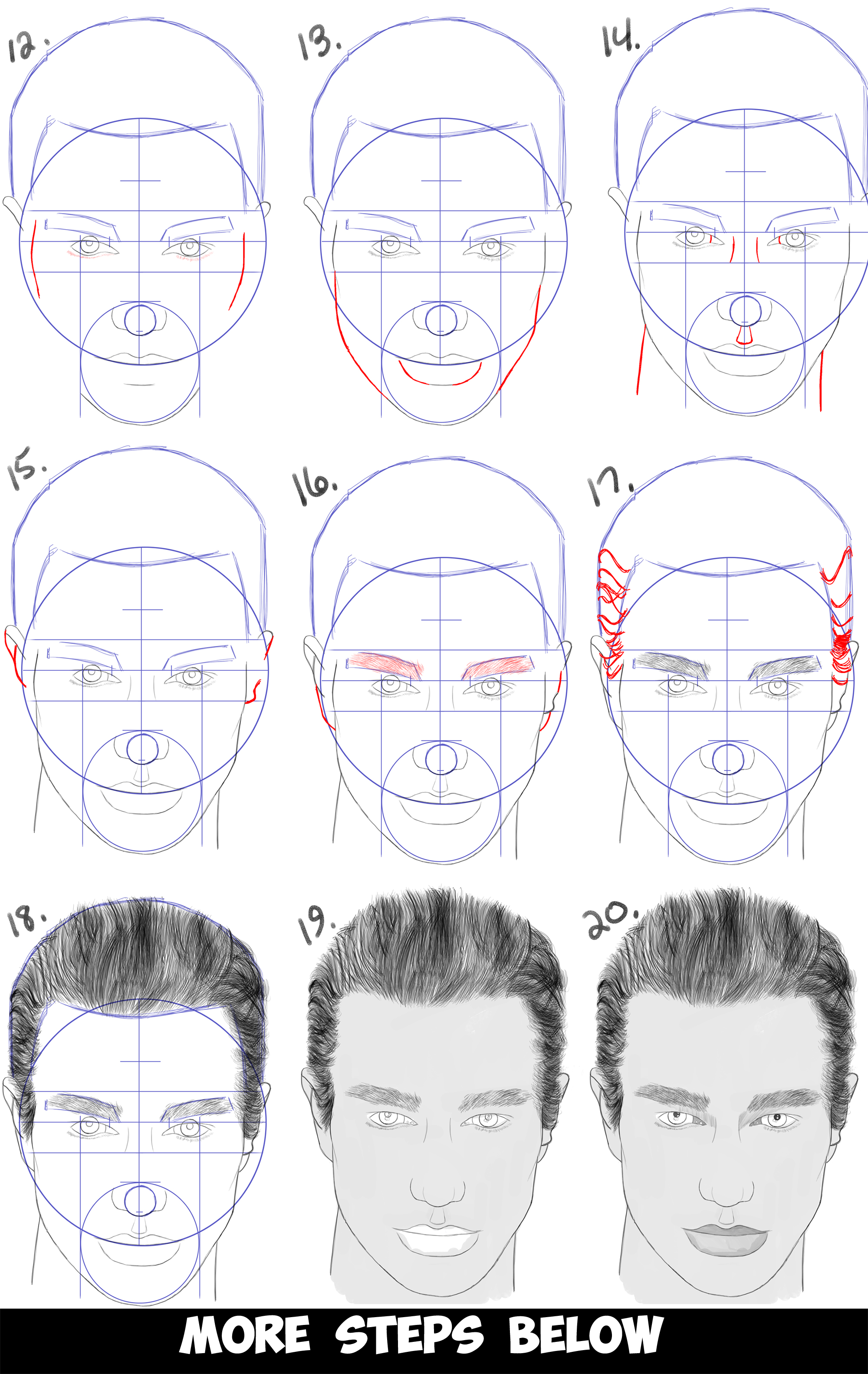 How To Draw A Man S Face From The Front View Male Easy Step By Step Drawing Tutorial For