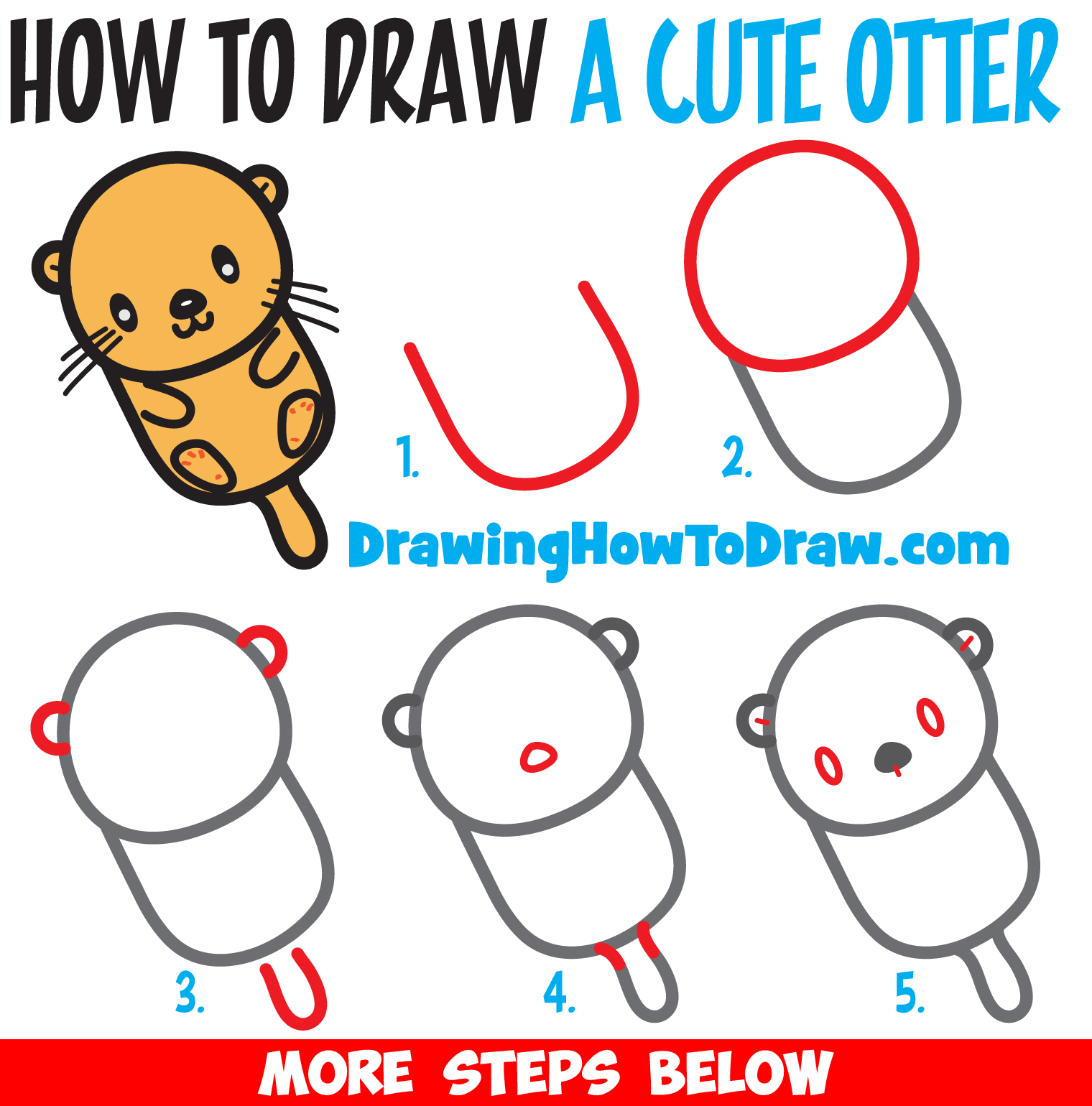 How to Draw a Cute Kawaii Cartoon Otter Floating Down the River Easy