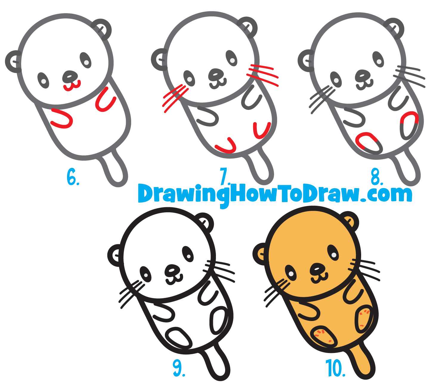 Learn How to Draw a Cute Kawaii / Chibi Cartoon Otter Floating Down the River Easy Step by Step Drawing Tutorial for Kids & Beginners
