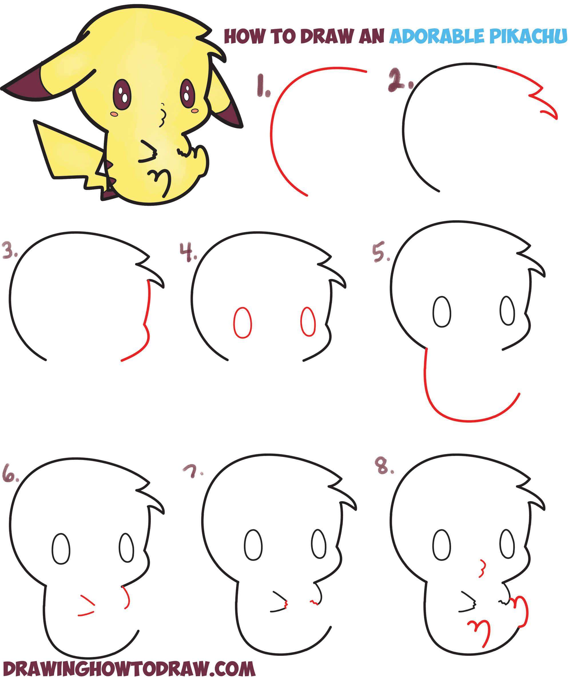 Como Desenhar PIKACHU KAWAII - passo a passo 