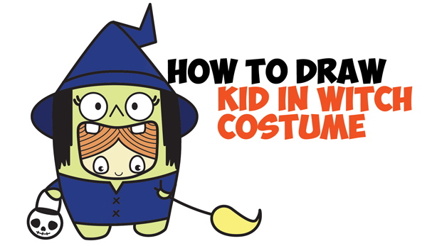 How to Draw a Kid in a Halloween Witch Costume (Cute Kawaii) Easy Step by Step Drawing Tutorial for Kids