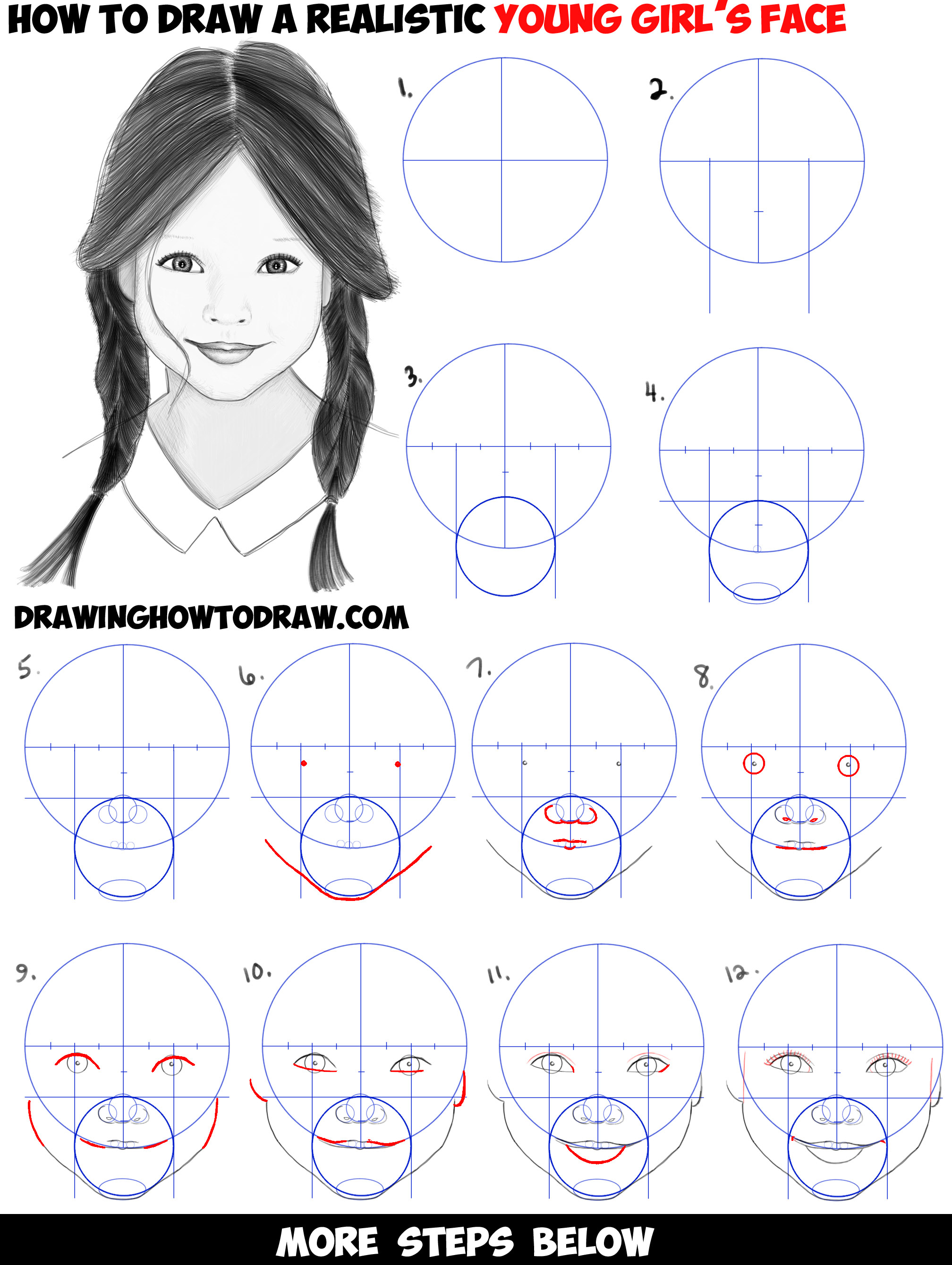 How To Draw A Realistic Cute Little Girls Facehead Step By