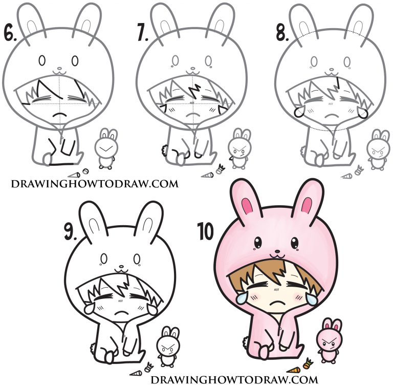 How to Draw a Cute Chibi Character in Bunny Rabbit Onesie Pajamas ...