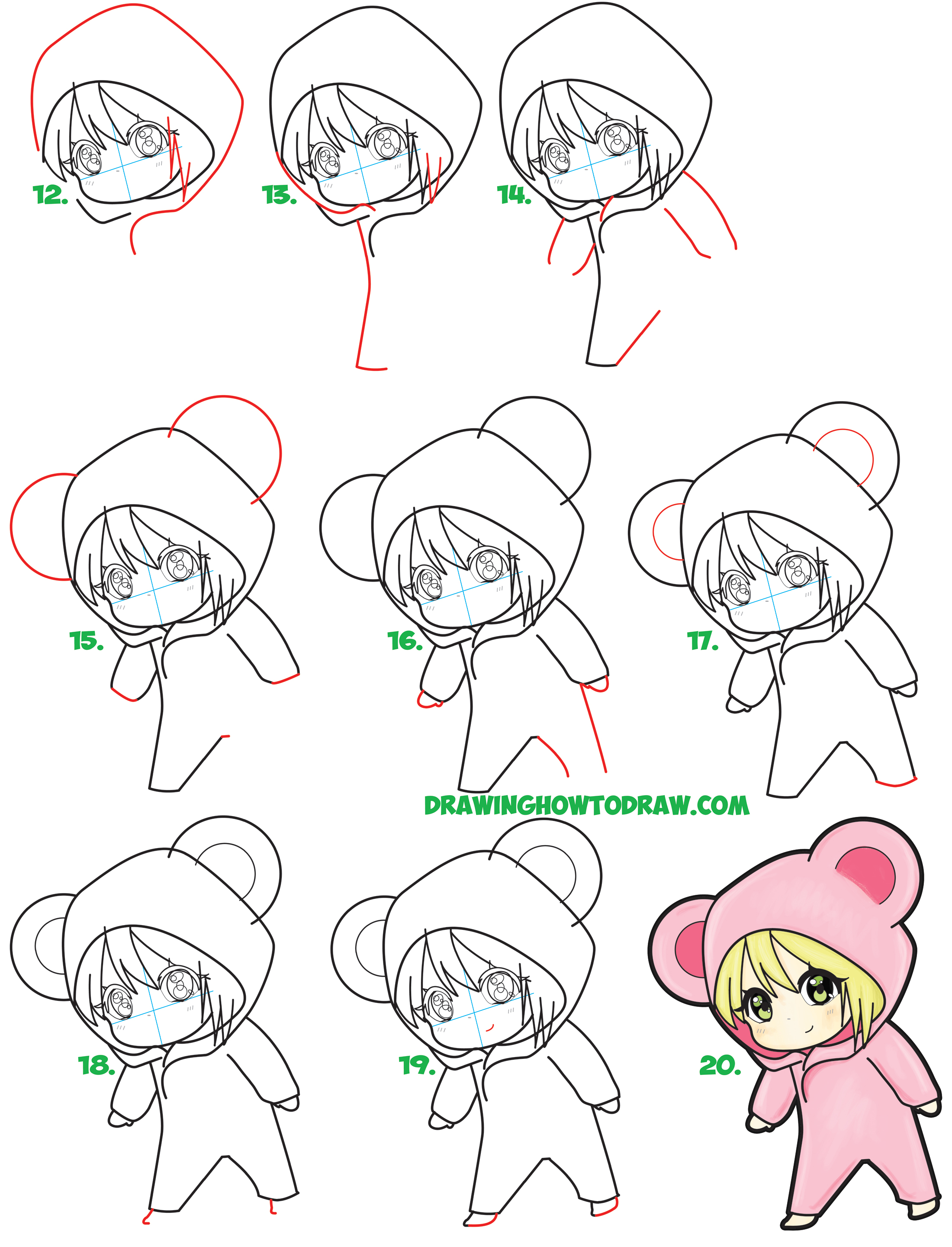 Learn How to Draw a Cute Chibi Girl Dressed in a Hooded Bear Onesie ...