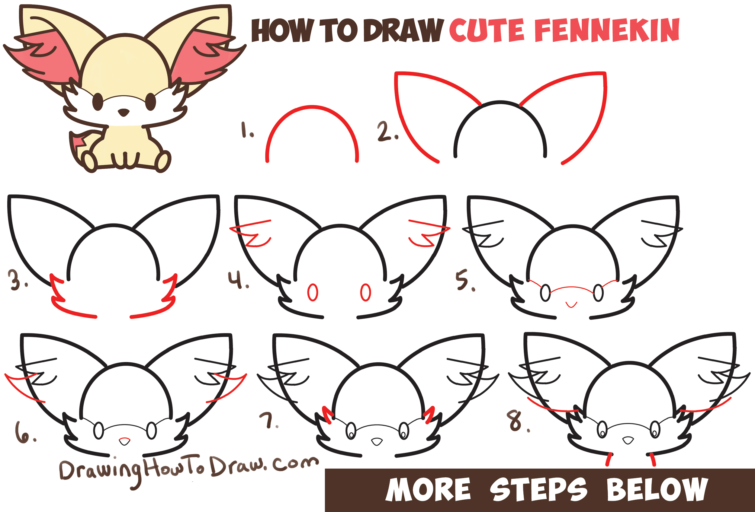 How to Draw Fennekin from Pokemon Cute Chibi Kawaii Easy Step by Step  Drawing for Kids 