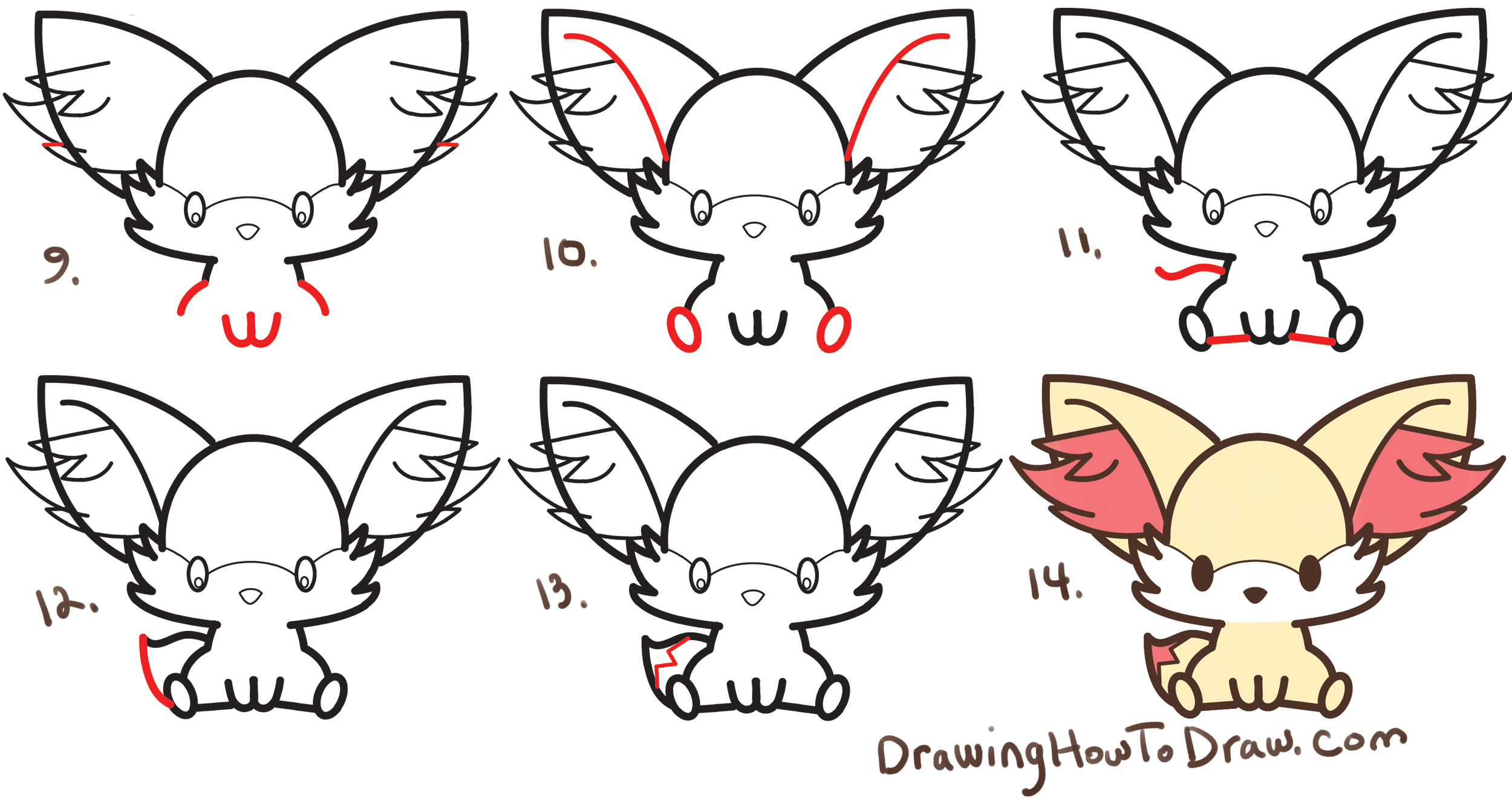 How to Draw Fennekin from Pokemon Cute Chibi Kawaii Easy Step by Step  Drawing for Kids 