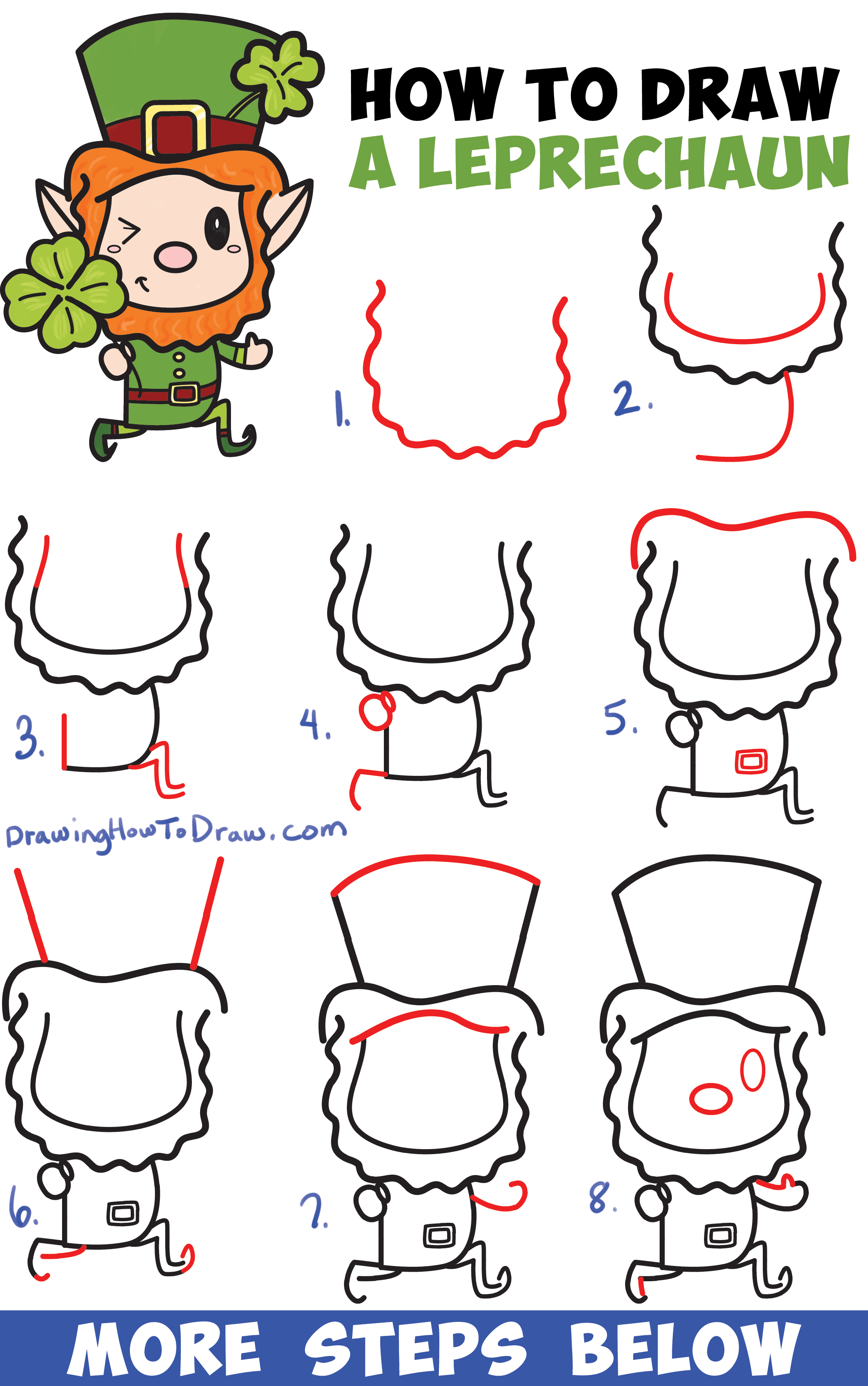 How to Draw a Cute Cartoon Leprechaun for Saint Patrick's Day Easy Step by Step Drawing Tutorial for Kids