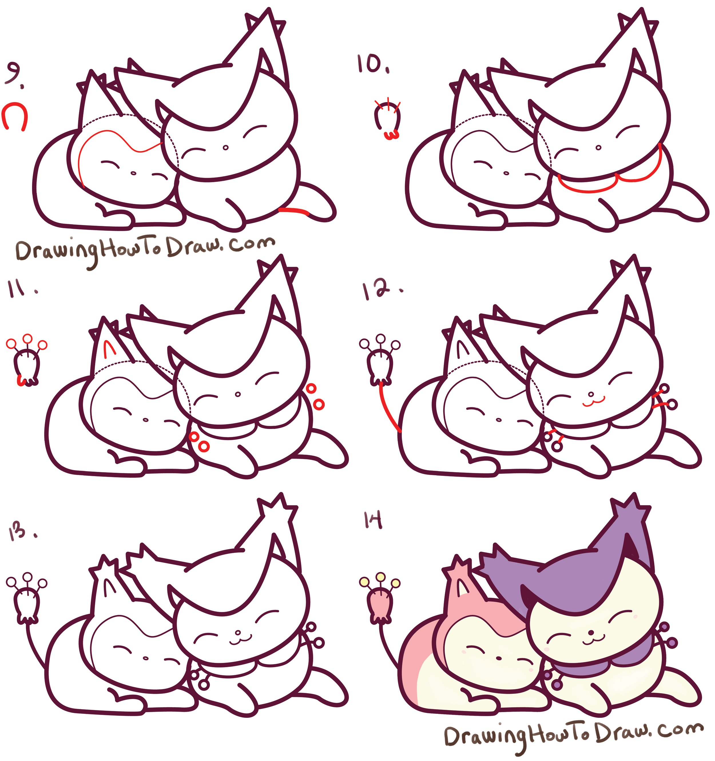 How to Draw Delcatty and Skitty (cute / kawaii / chibi) with Simple Step by Step Drawing Tutorial for Kids