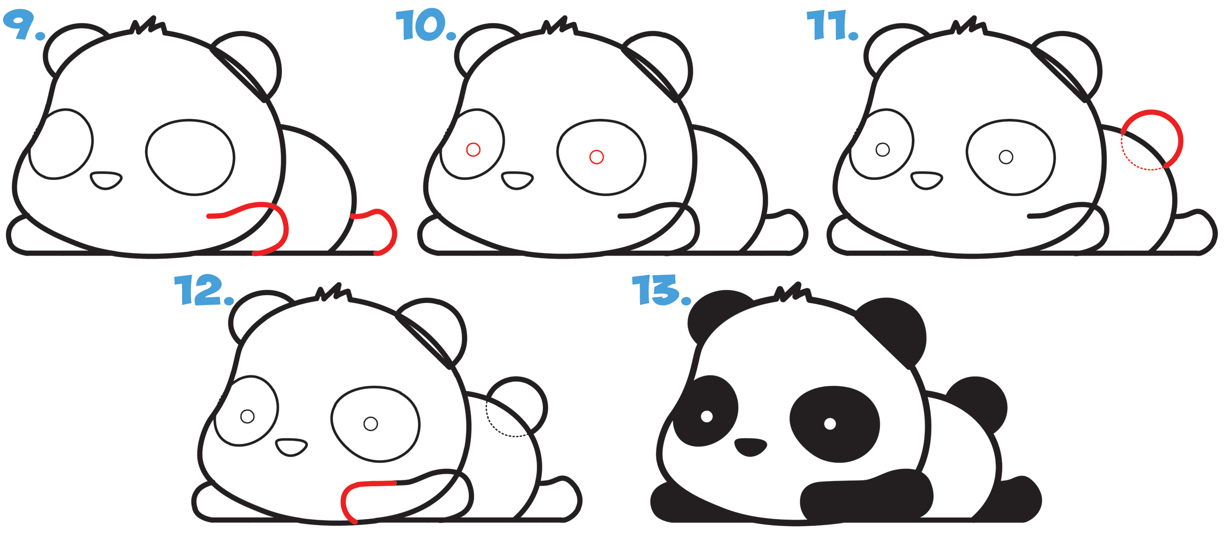 How to Draw a Super Cute Kawaii Panda Bear Laying Down Easy Step by