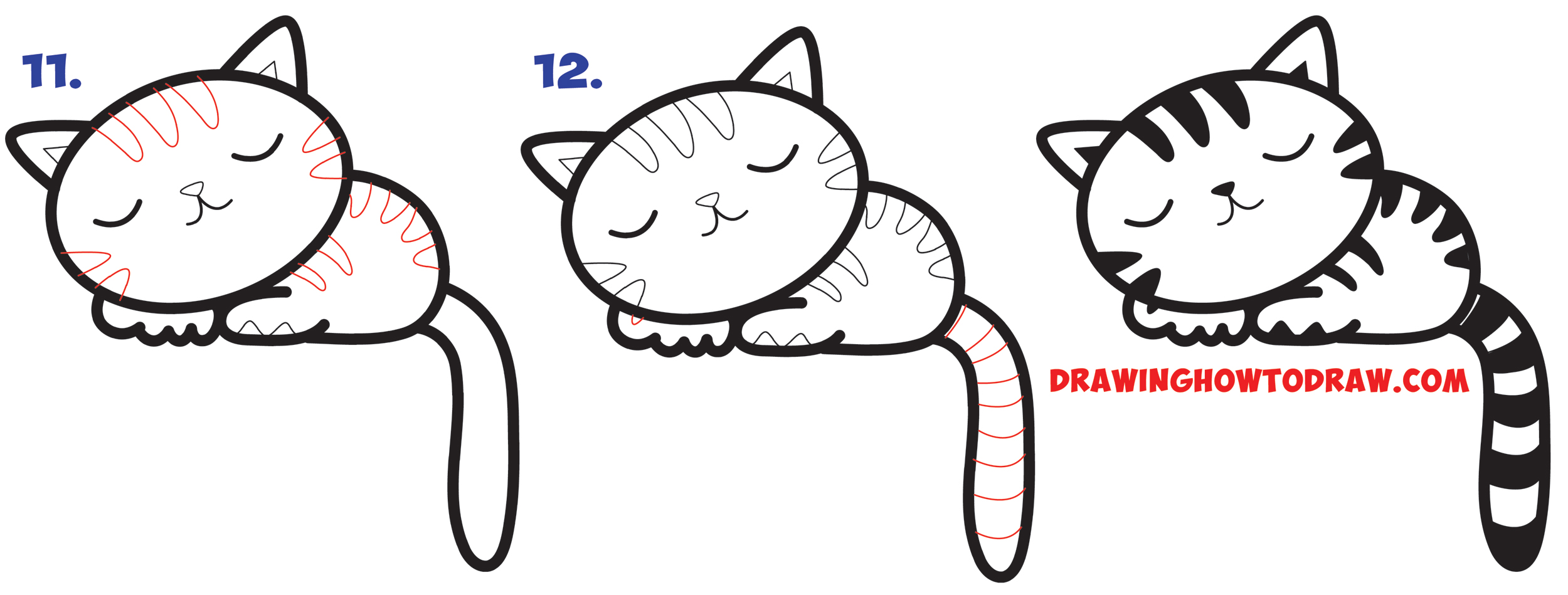 How to Draw a Supercute Kawaii / Cartoon Cat / Kitten Napping Easy Step