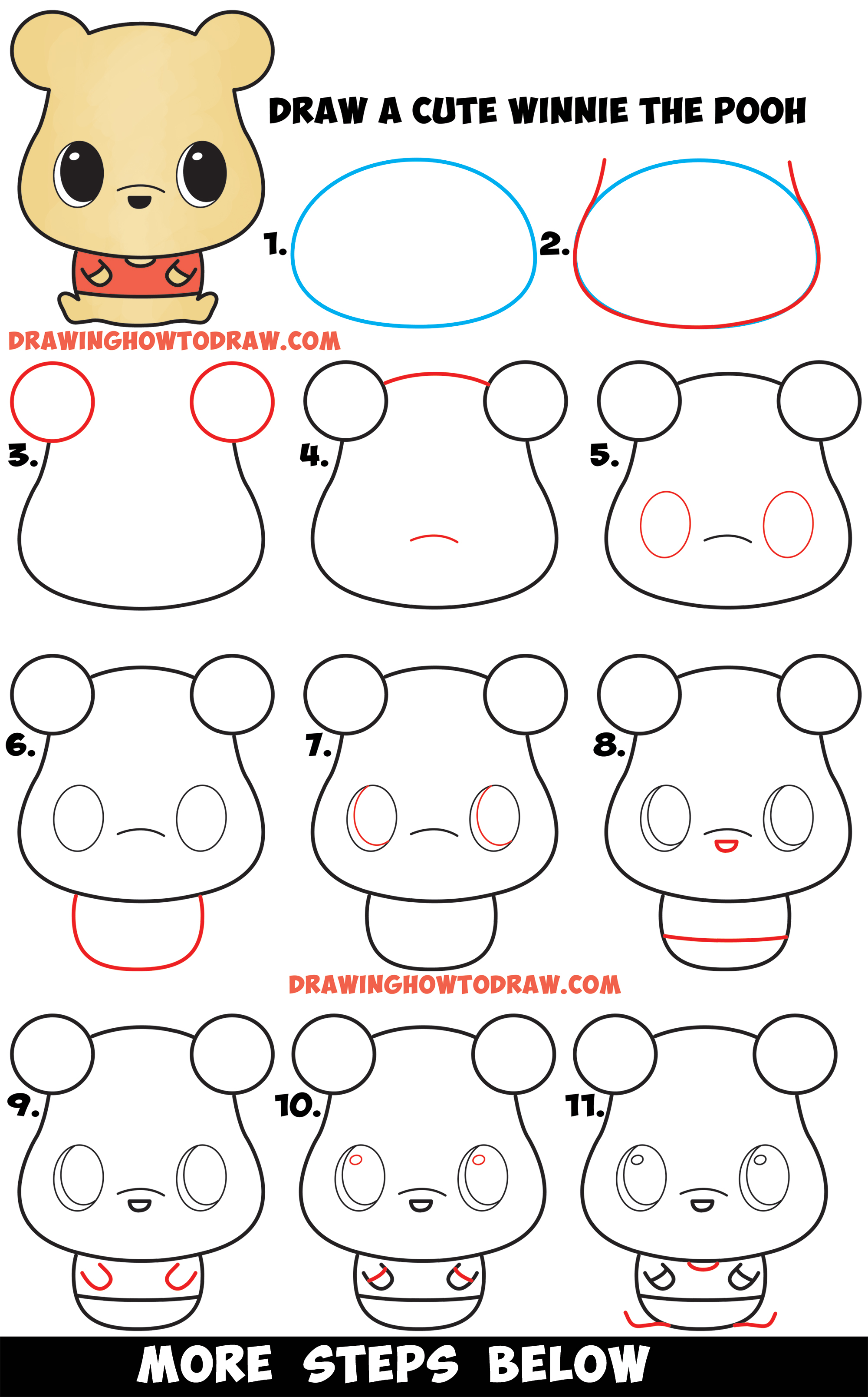 How To Draw A Cute Chibi Kawaii Winnie The Pooh Easy Step By Step Drawing Tutorial For Beginners How To Draw Step By Step Drawing Tutorials