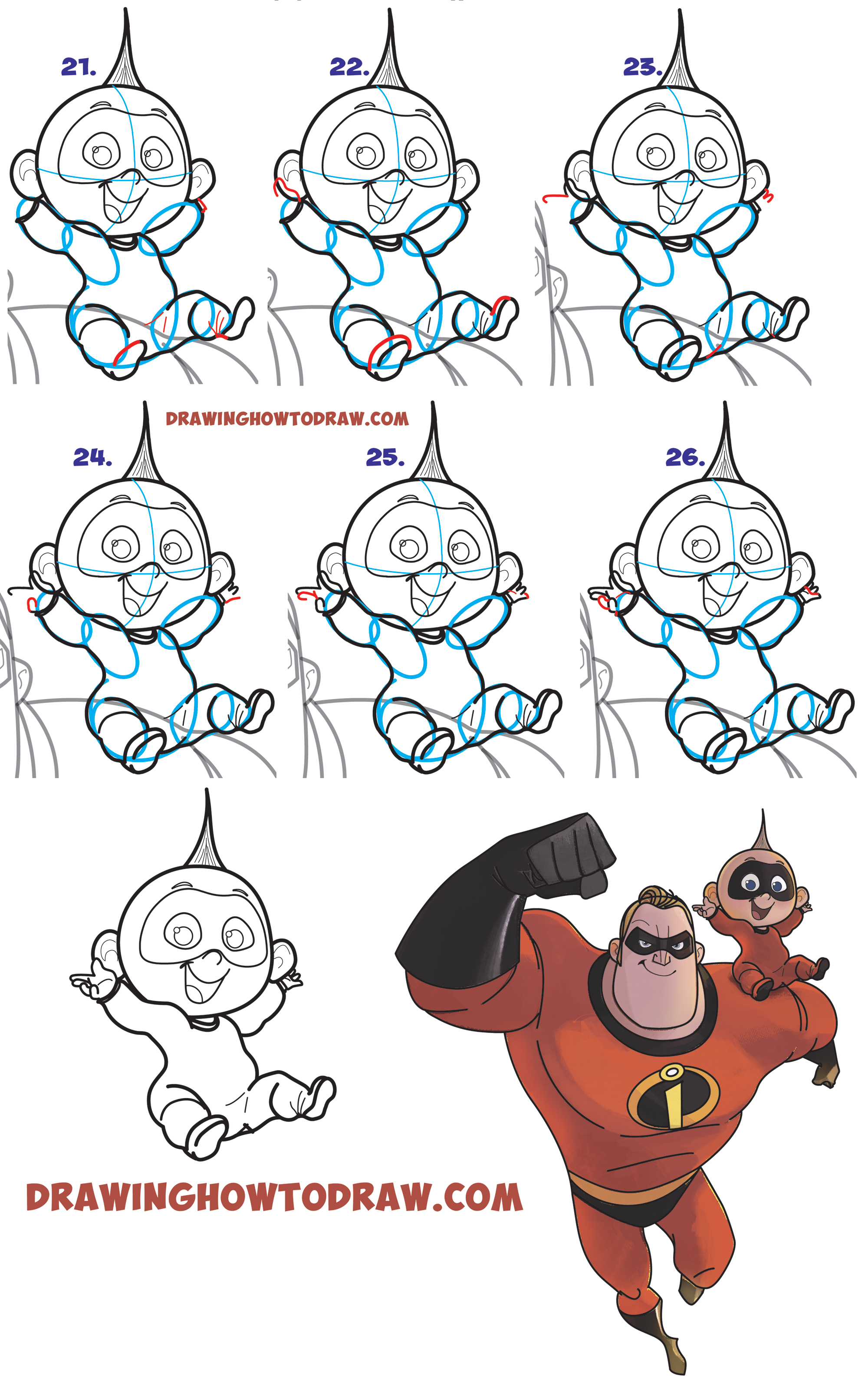 Learn How to Draw Jack Jack the baby from The Incredibles Simple Step by Step Drawing Tutorial for Beginners and Kids