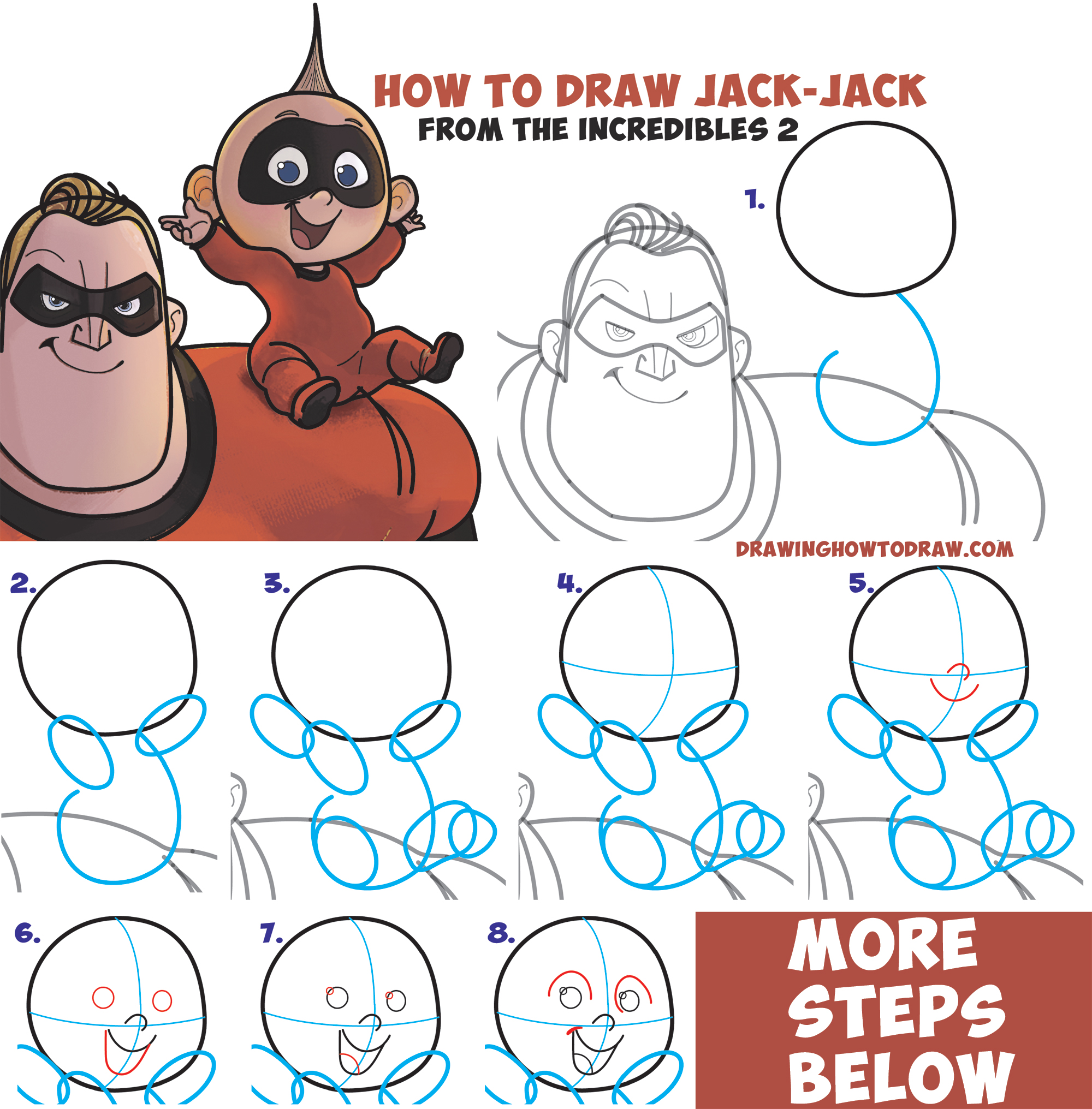 Learn How to Draw Jack Jack the baby from The Incredibles (Part 2 of Drawing The Incredibles 2 Family) Easy Step by Step Tutorial