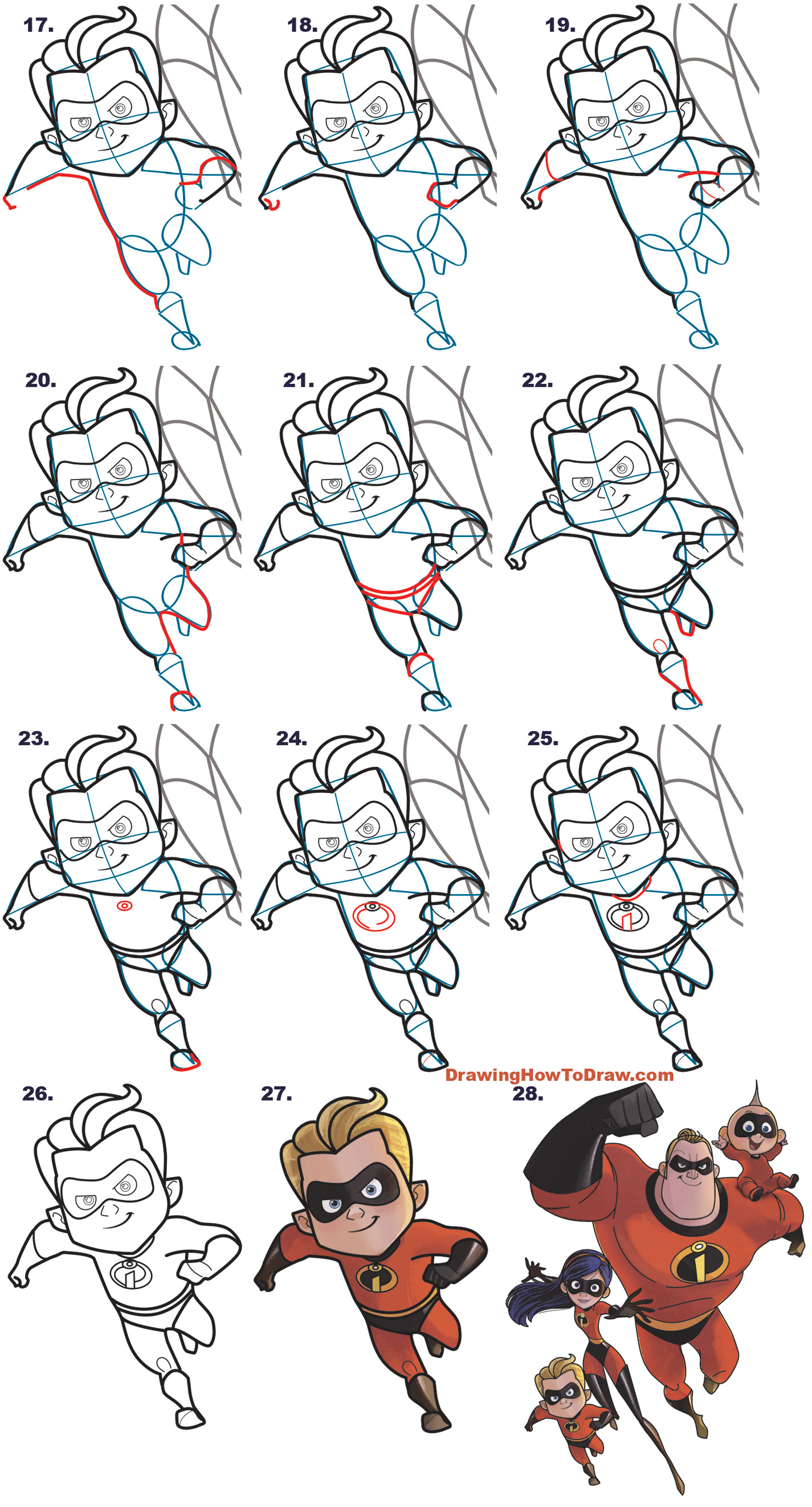 How to Dash from The Incredibles (Part 4 of Drawing The Incredibles 2 Family) Easy Step by Step