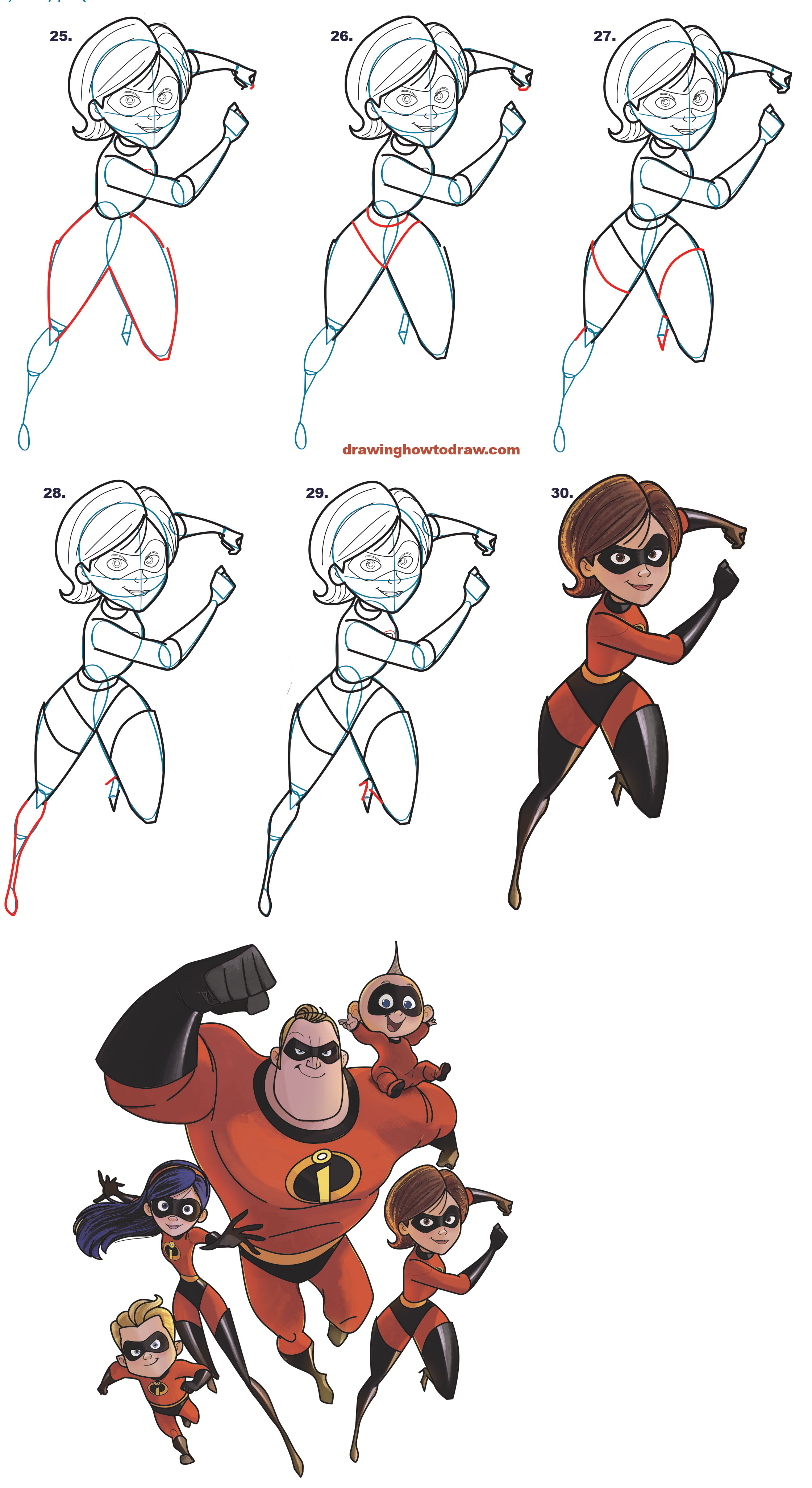 Learn How to Draw Elastigirl, the Mom, from The Incredibles (Part 4 of Drawing The Incredibles 2 Family) Easy Step by Step Tutorial for Kids & Beginners