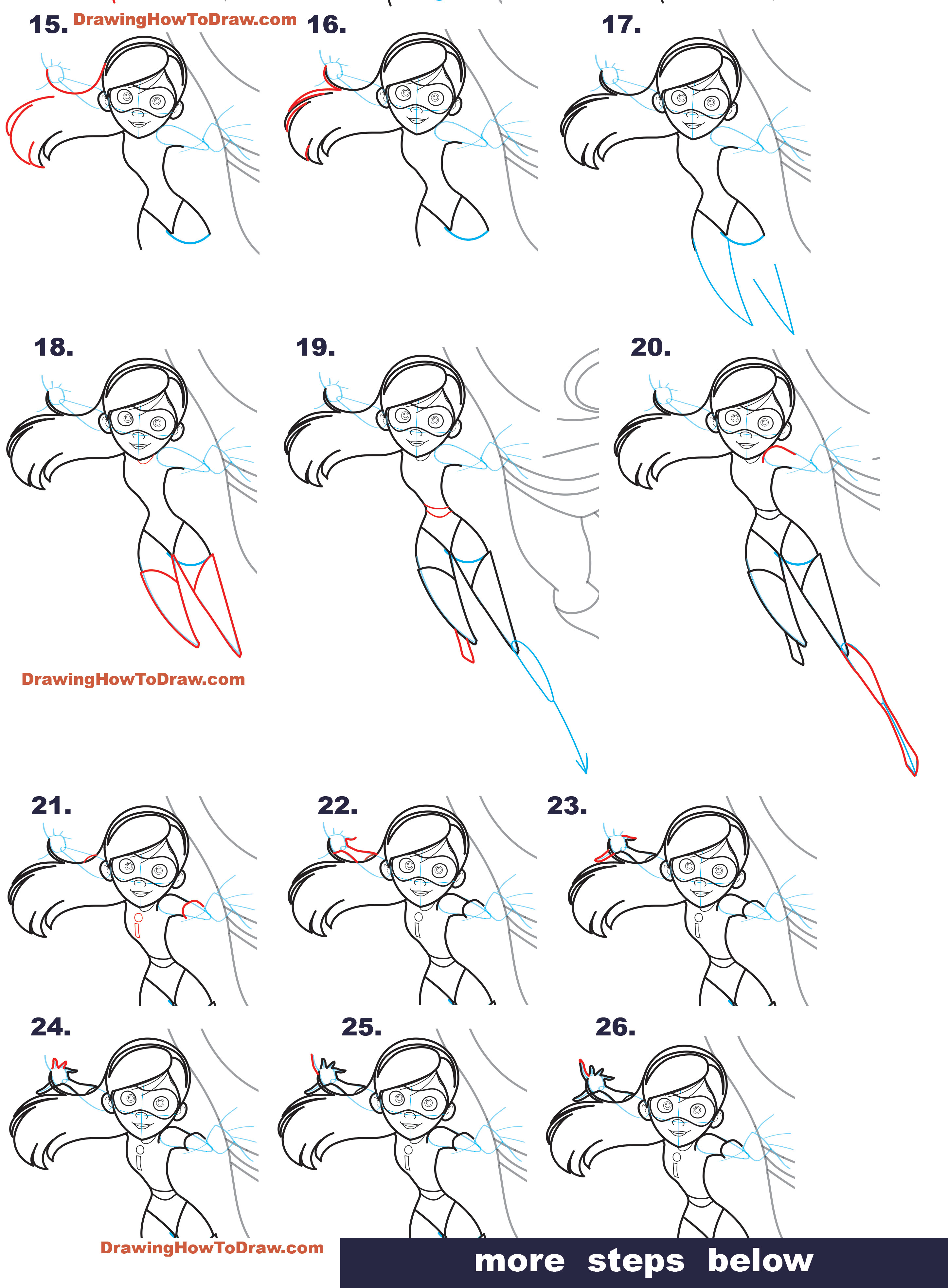 How to Draw Violet, the Daughter, from The Incredibles (Part 3 of Drawing The Incredibles 2 Family) Simple Steps Lesson 