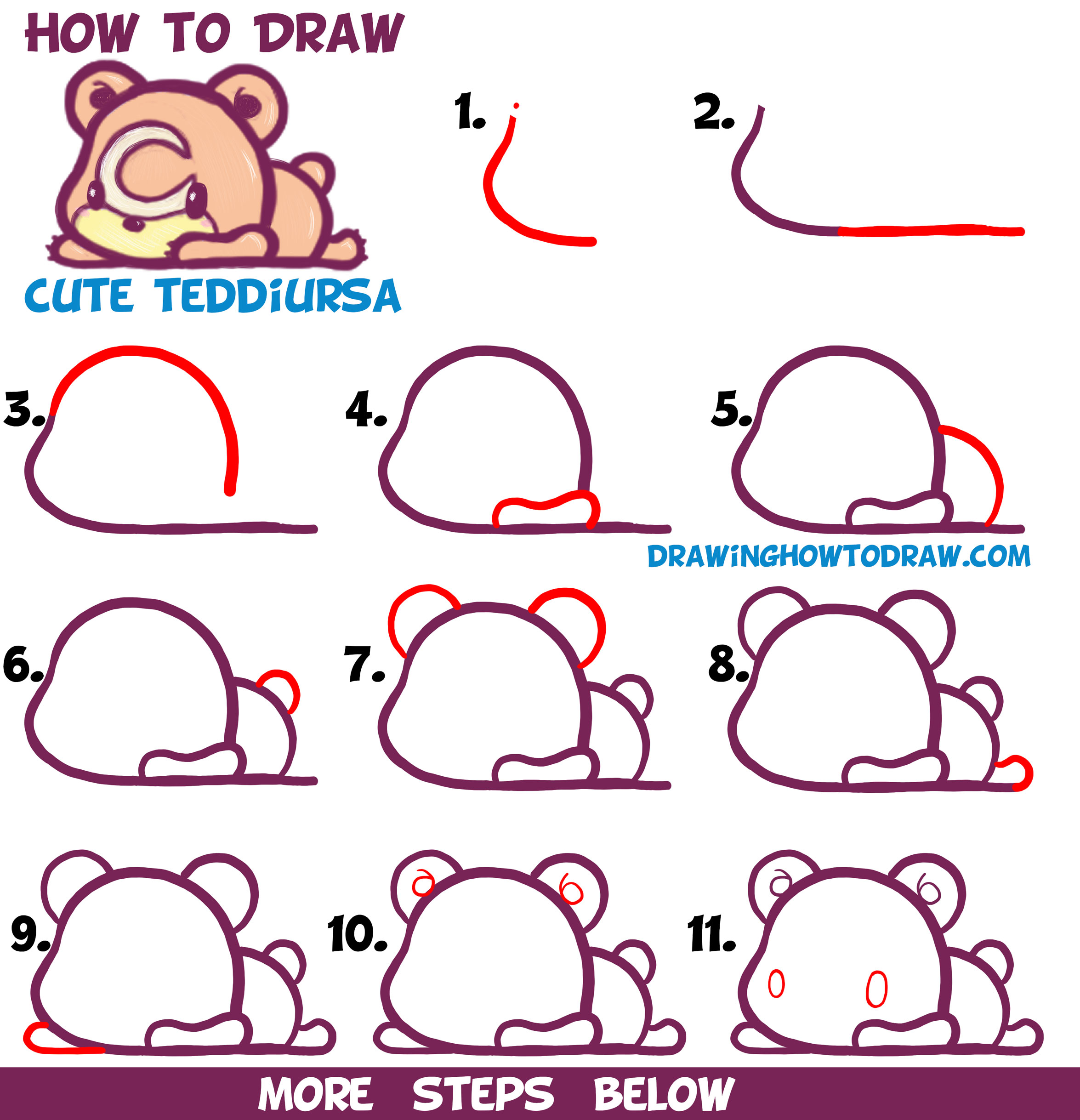 Learn How to Draw Cute Teddiursa Pokemon with Easy Step by Step Drawing Tutorial for Kids & Beginners