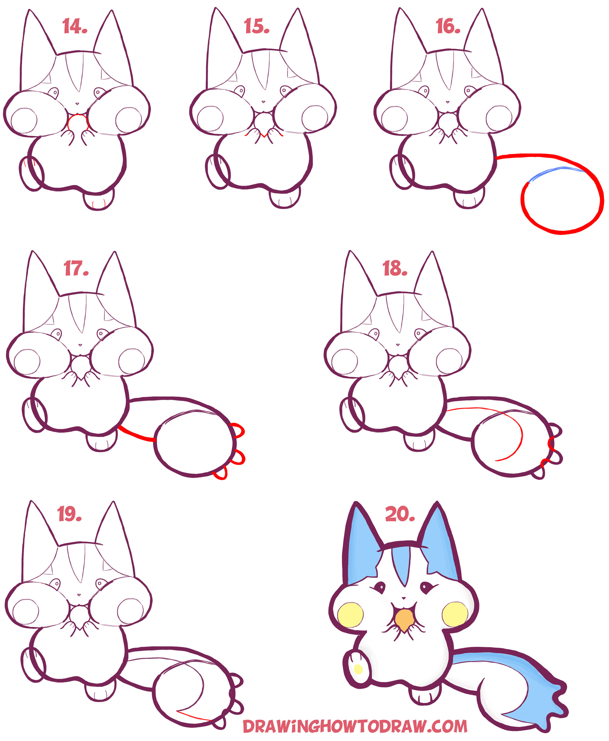 Learn How to Draw Kawaii / Chibi Pachirisu Pokemon with Simple Steps Drawing Lesson for Kids & Beginners