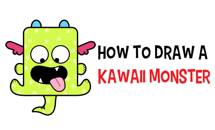 Learn How to Draw a Cute Kawaii Monster with Simple Steps Drawing Lesson for Kids & Beginners